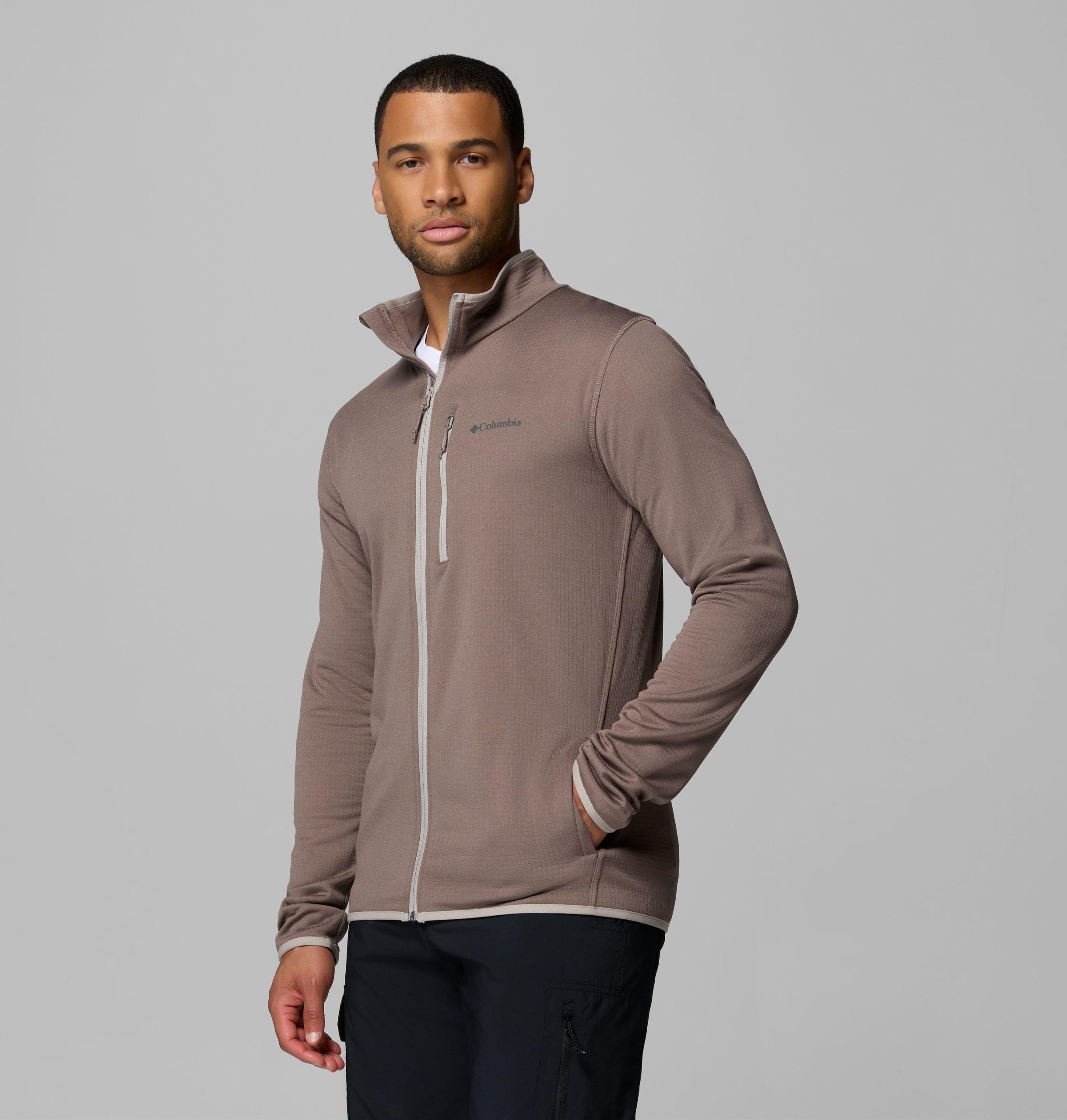 essential hike fleecejacke mit durchgehendem reißverschluss für herren – lang