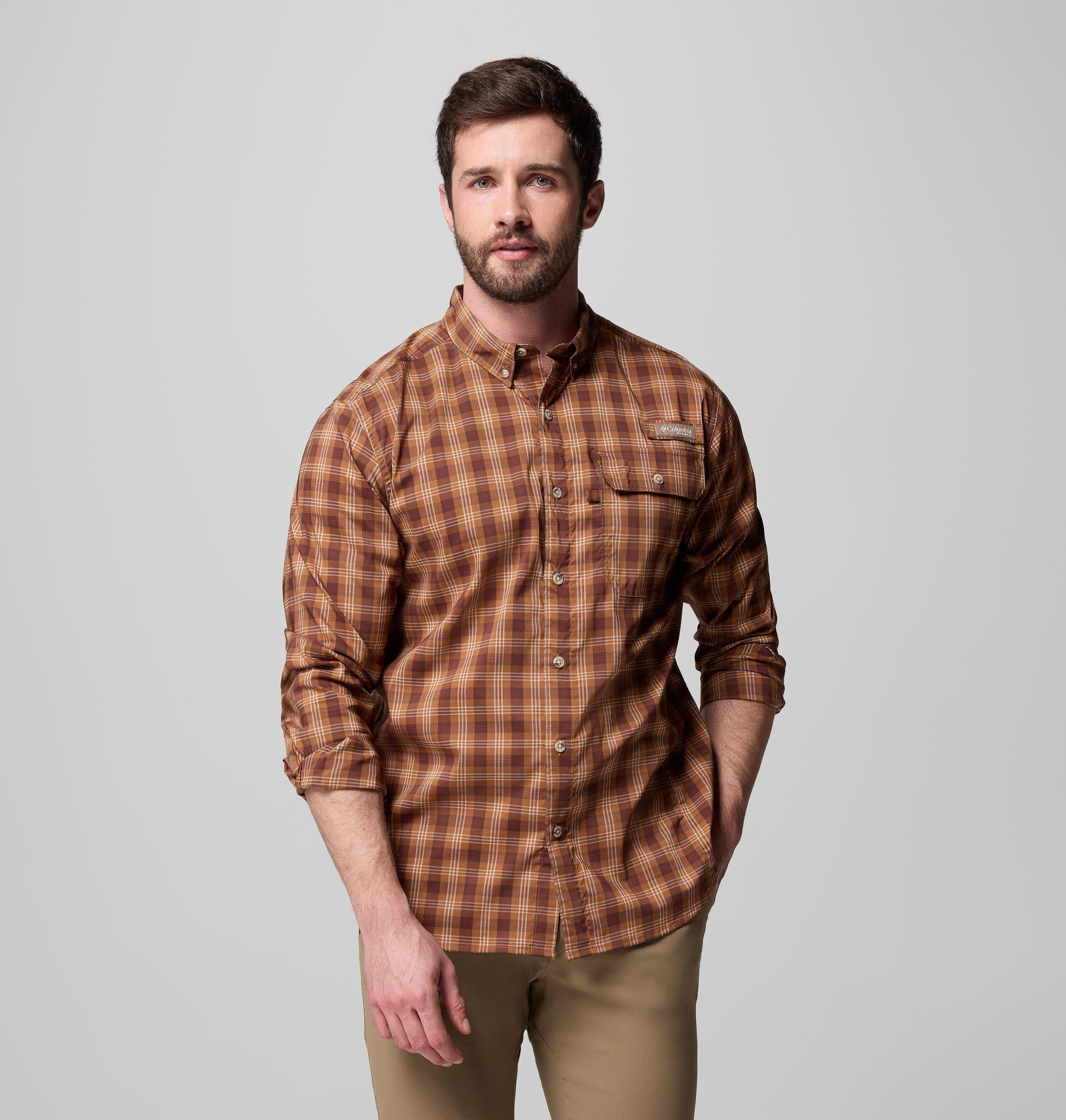 herren sharptail langarm-garnfärbehemd