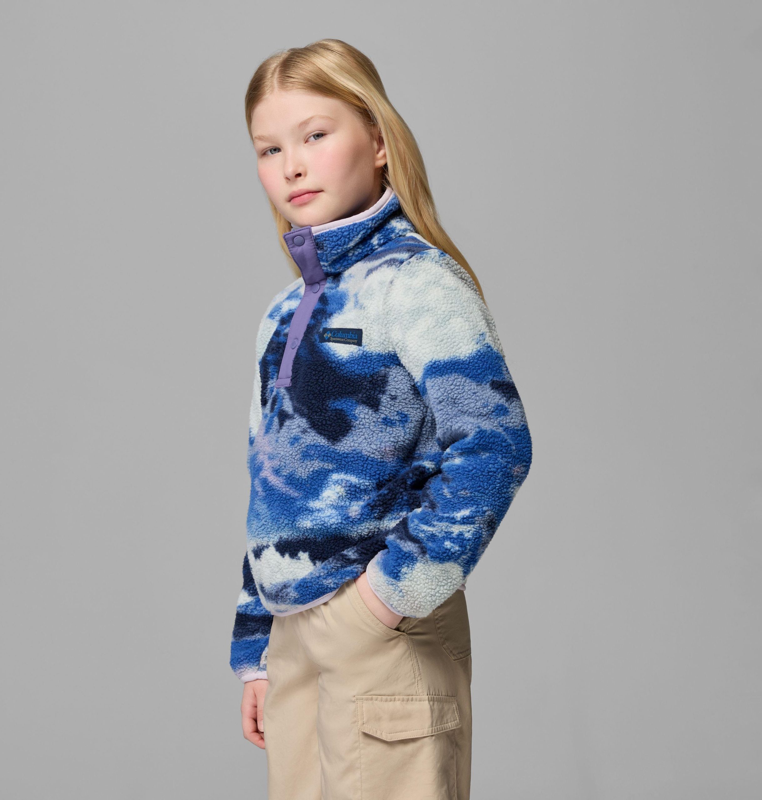 helvetia ii bedruckter fleece-pullover für kinder mit halben druckknöpfen