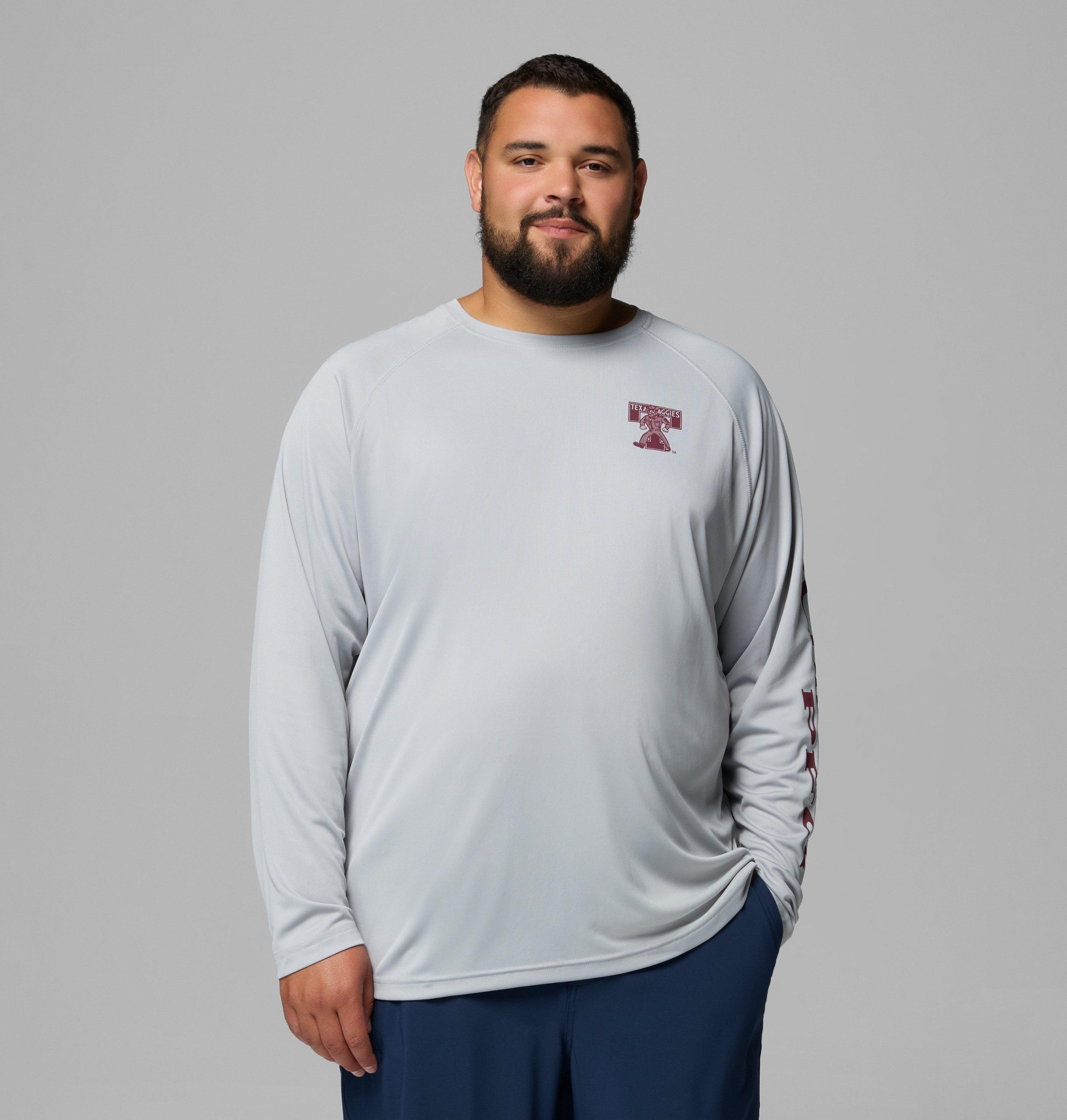 herren college pfg terminal tackle langarmshirt - größe l - texas am