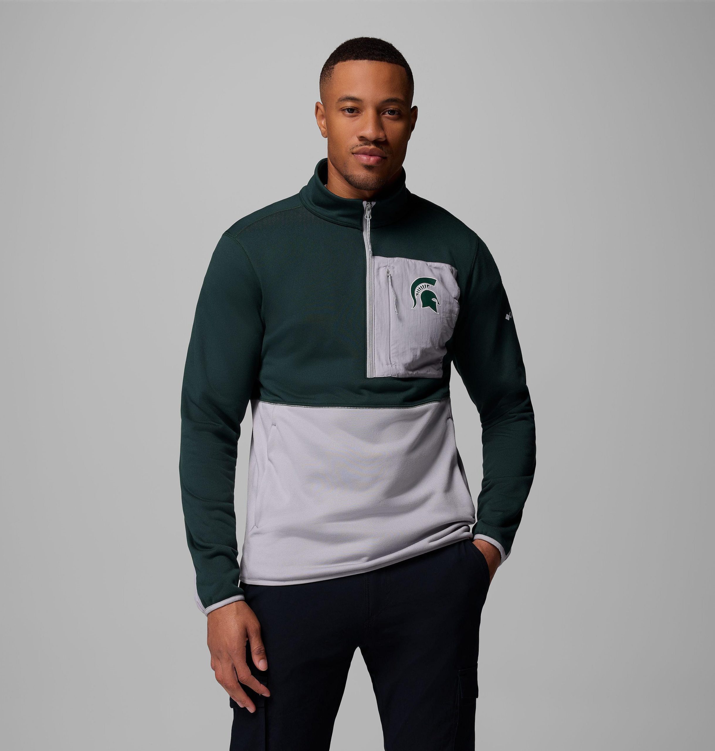 columbia wanderjacke für herren college-stil mit halbem reißverschluss – michigan state