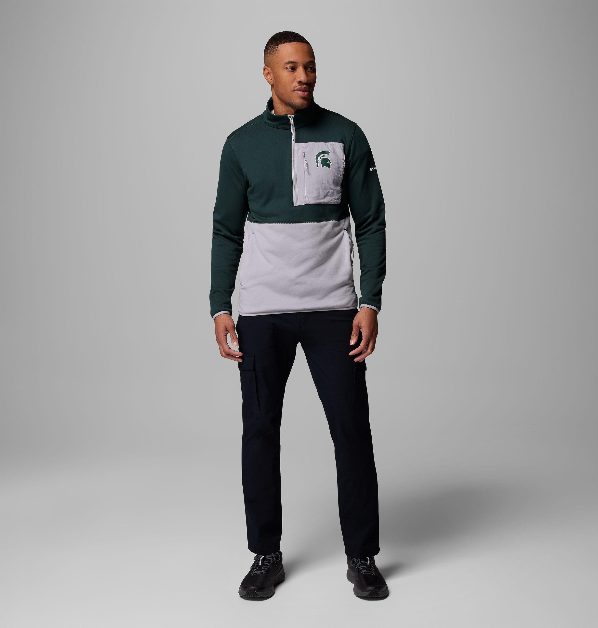 columbia wanderjacke für herren college-stil mit halbem reißverschluss – michigan state