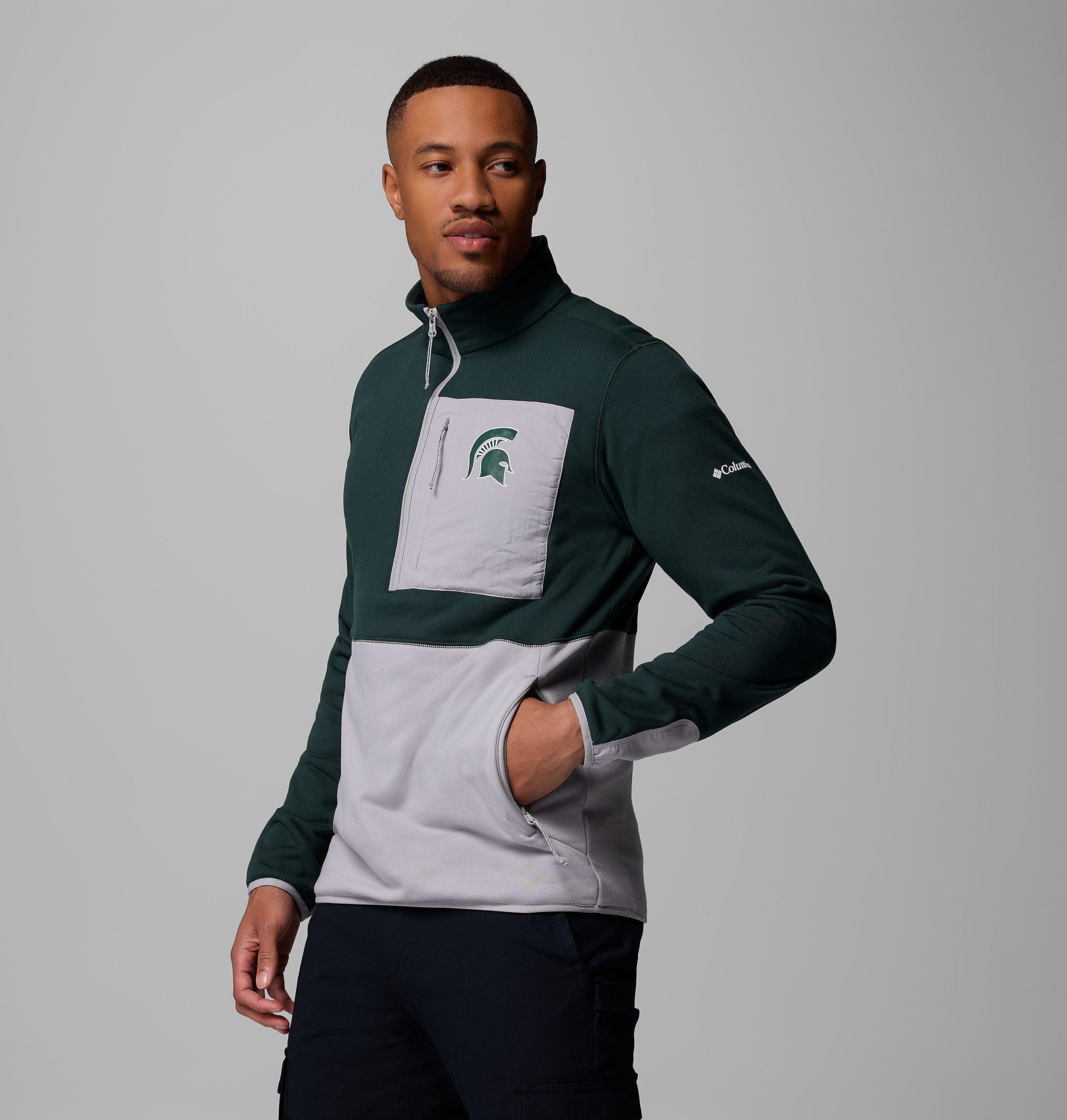 columbia wanderjacke für herren college-stil mit halbem reißverschluss – michigan state