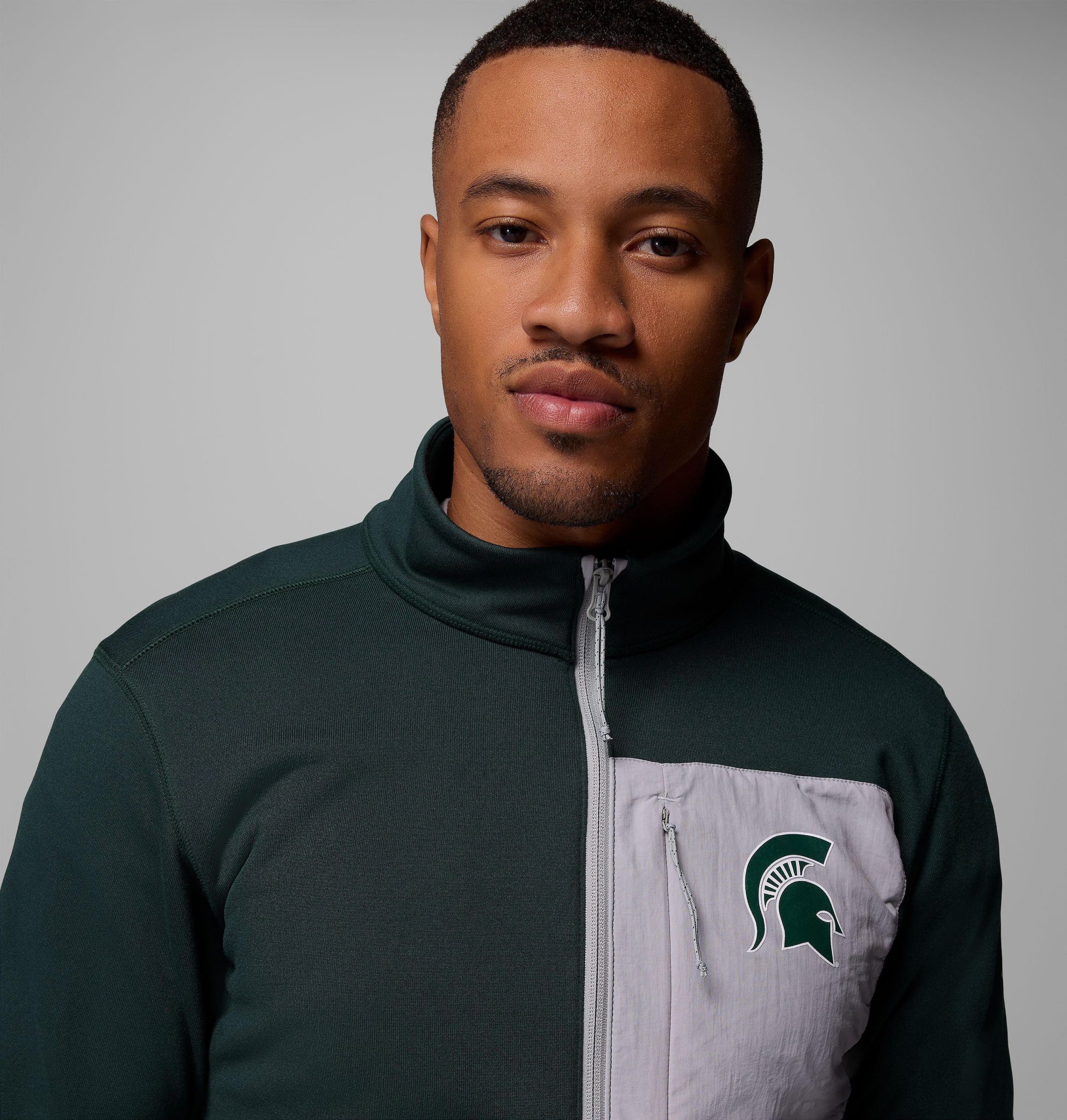 columbia wanderjacke für herren college-stil mit halbem reißverschluss – michigan state