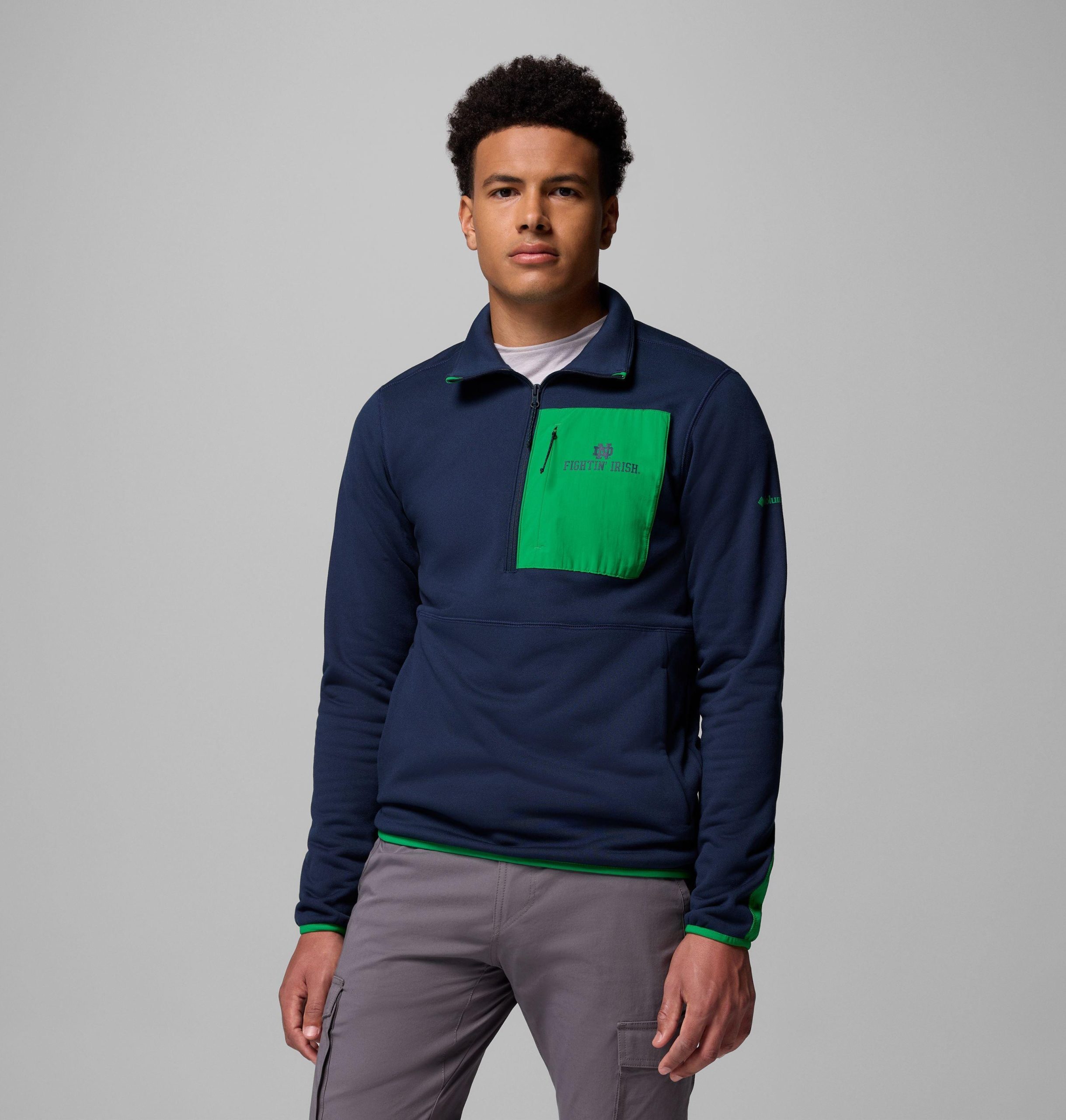 columbia wanderjacke für herren college-stil mit halbem reißverschluss - notre dame