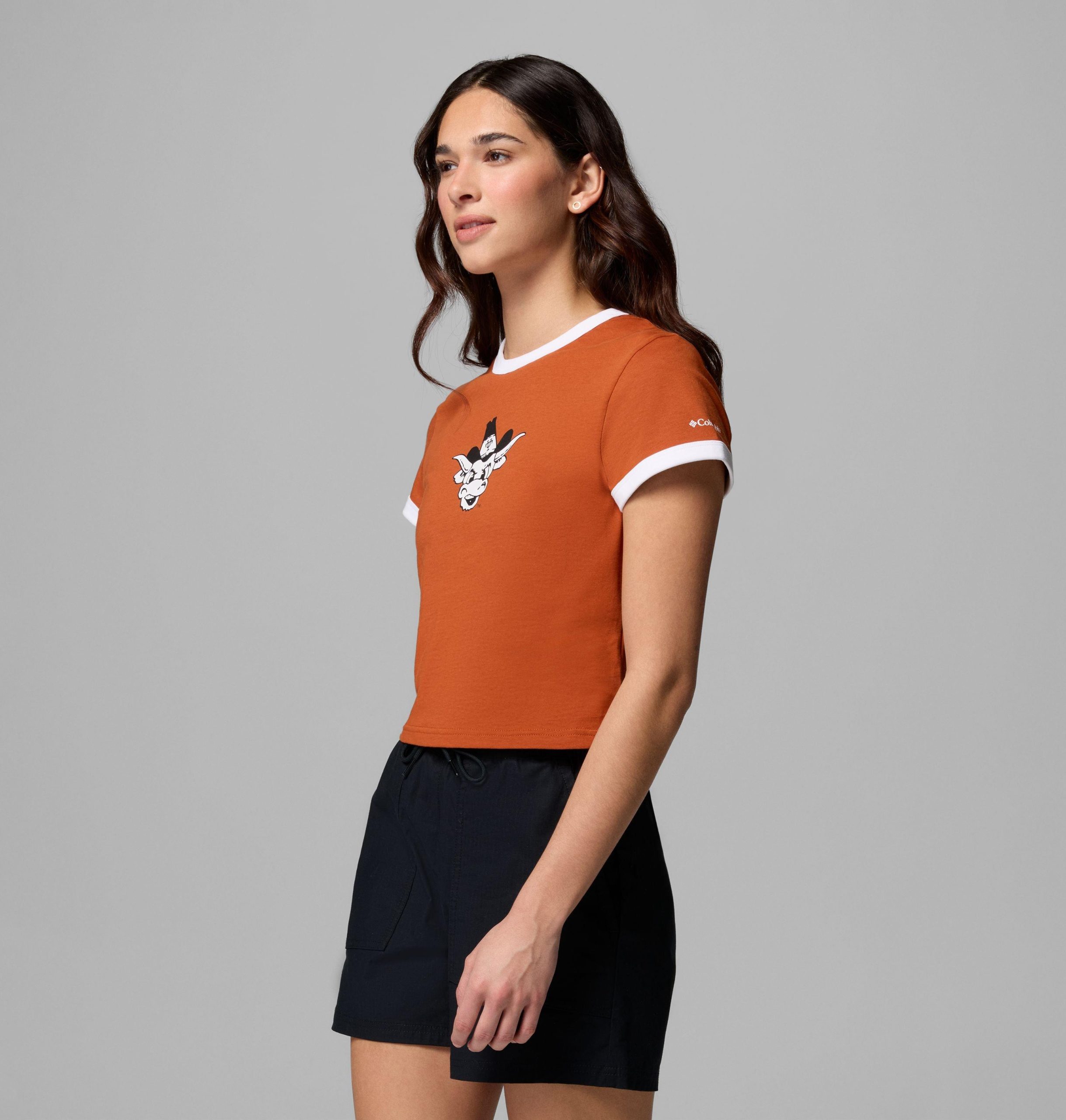 damen-college-t-shirt mit rolling bend ringer-effekt – texas