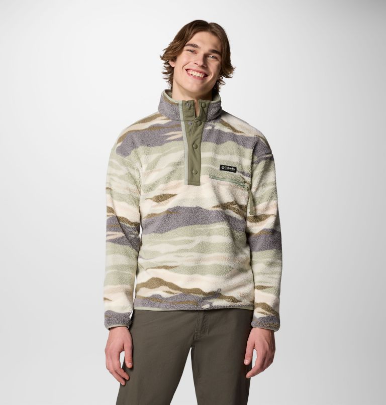 helvetia ii herren-fleecepullover mit print und halben druckknöpfen
