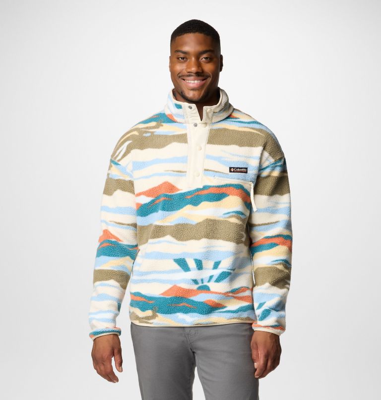 helvetia ii herren-fleecepullover mit print und halben druckknöpfen