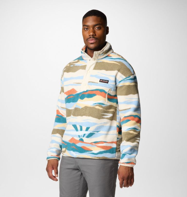 helvetia ii herren-fleecepullover mit print und halben druckknöpfen