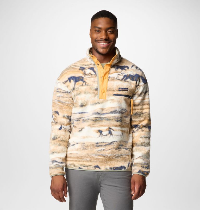 helvetia ii herren-fleecepullover mit print und halben druckknöpfen