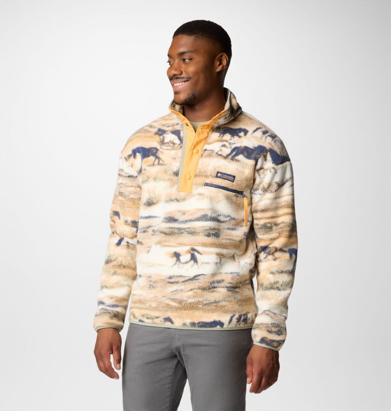 helvetia ii herren-fleecepullover mit print und halben druckknöpfen