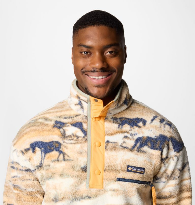 helvetia ii herren-fleecepullover mit print und halben druckknöpfen