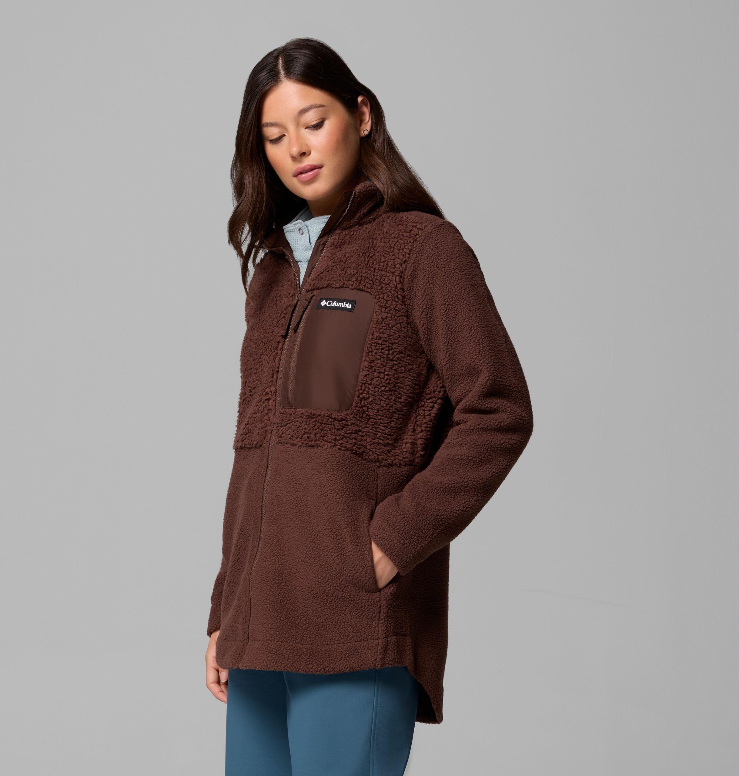 columbia lodge sherpa fleecejacke für damen mit durchgehendem reißverschluss