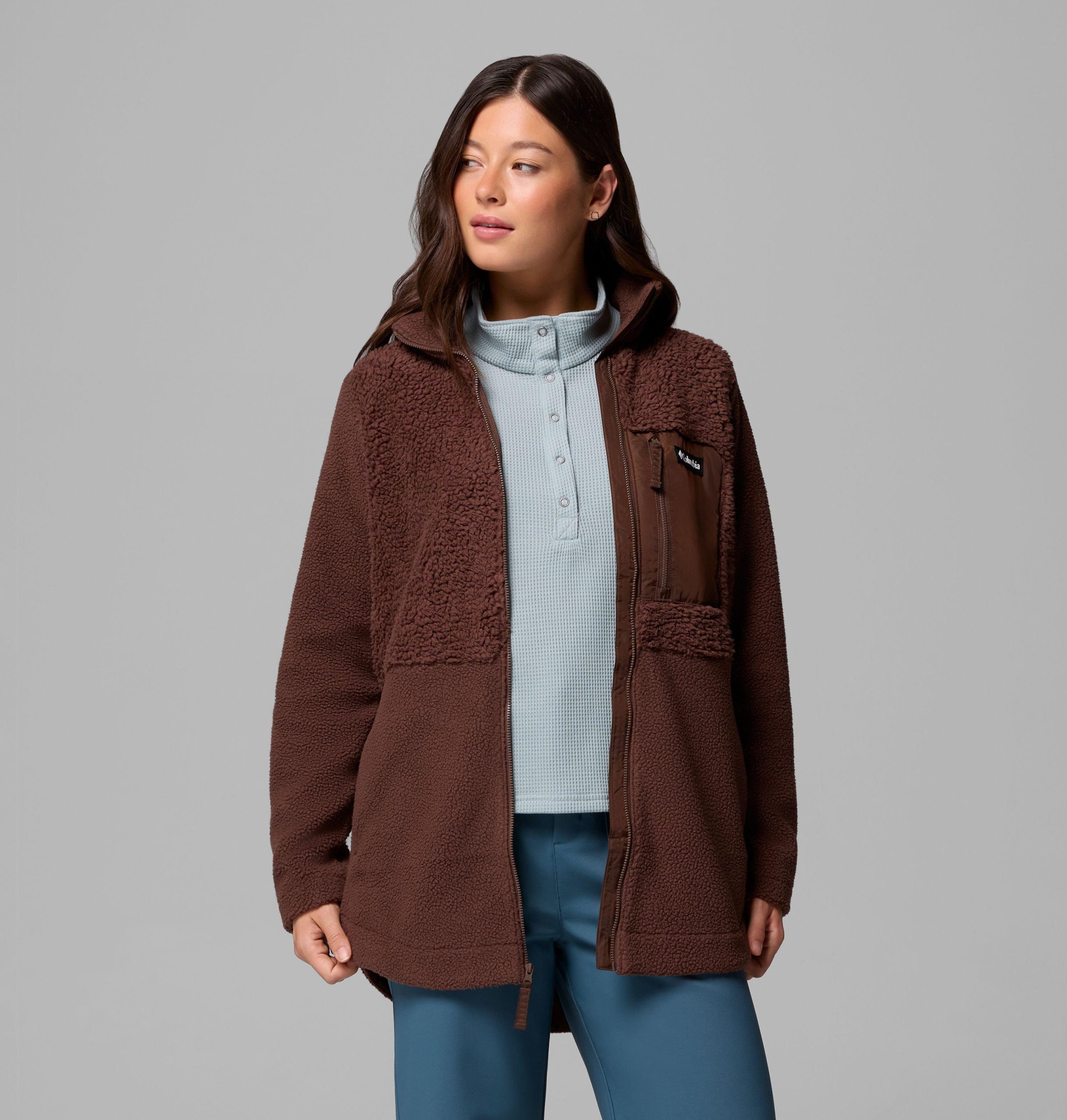 columbia lodge sherpa fleecejacke für damen mit durchgehendem reißverschluss