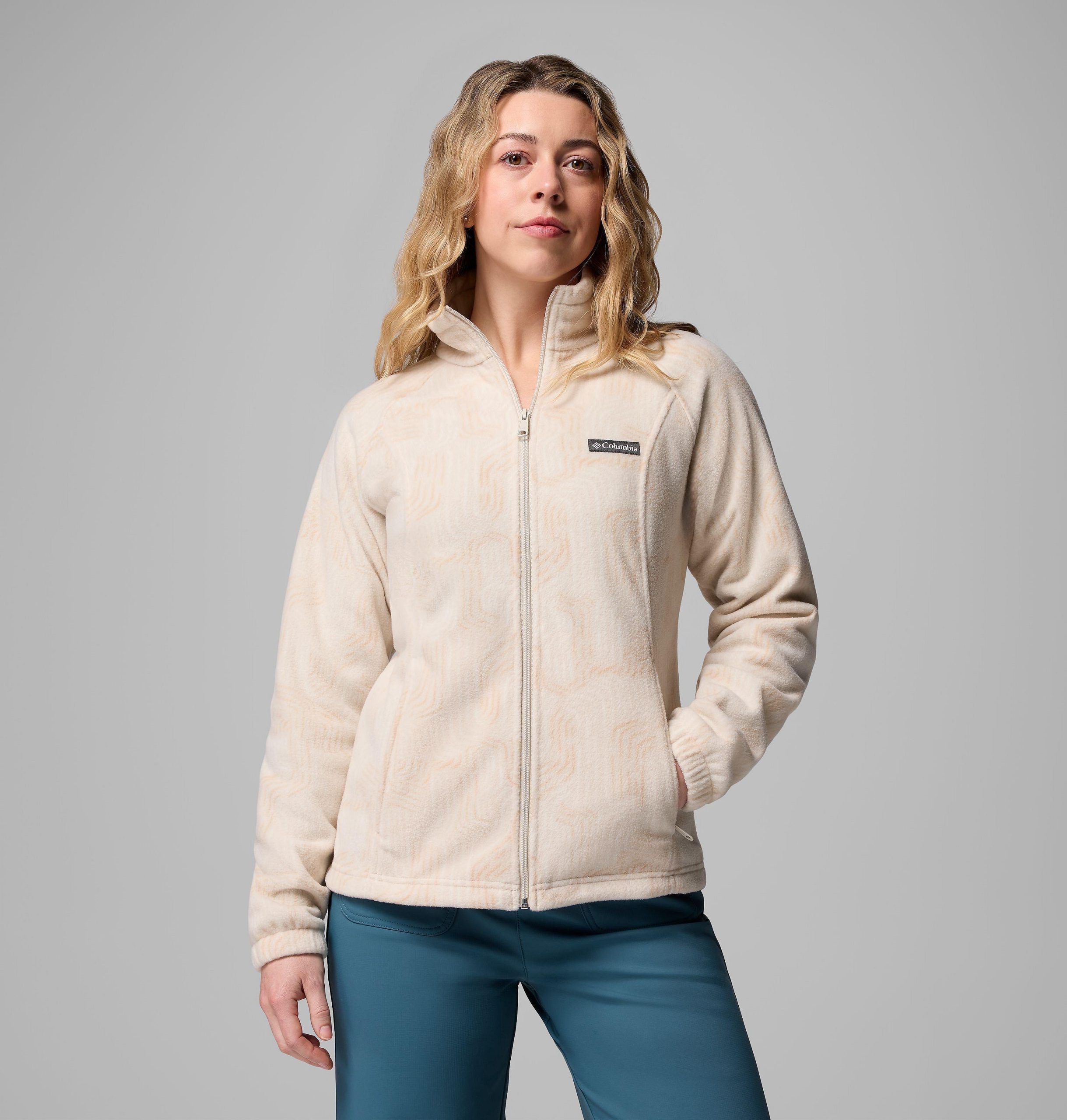 damen-fleecejacke mit durchgehendem reißverschluss und print von benton springs