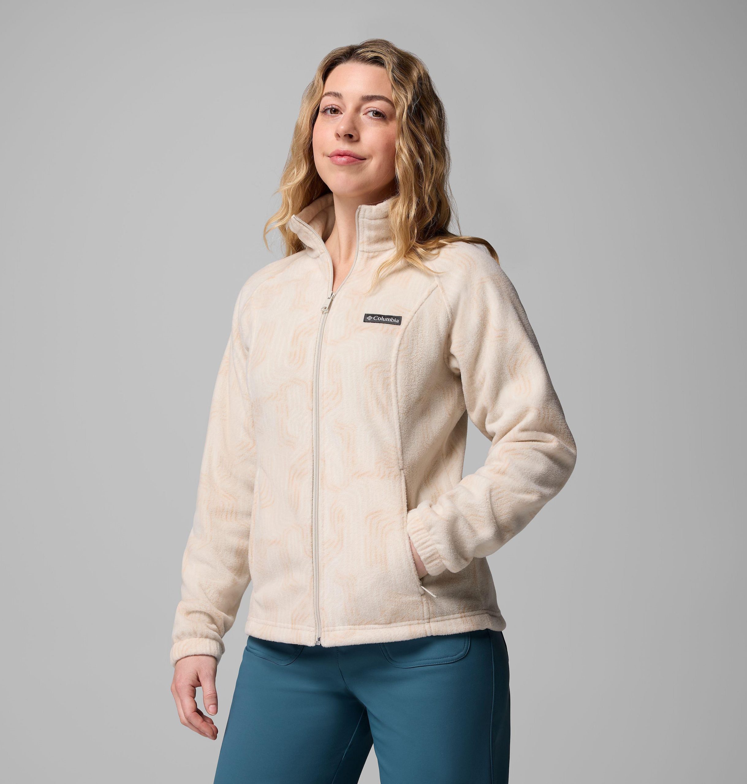 damen-fleecejacke mit durchgehendem reißverschluss und print von benton springs