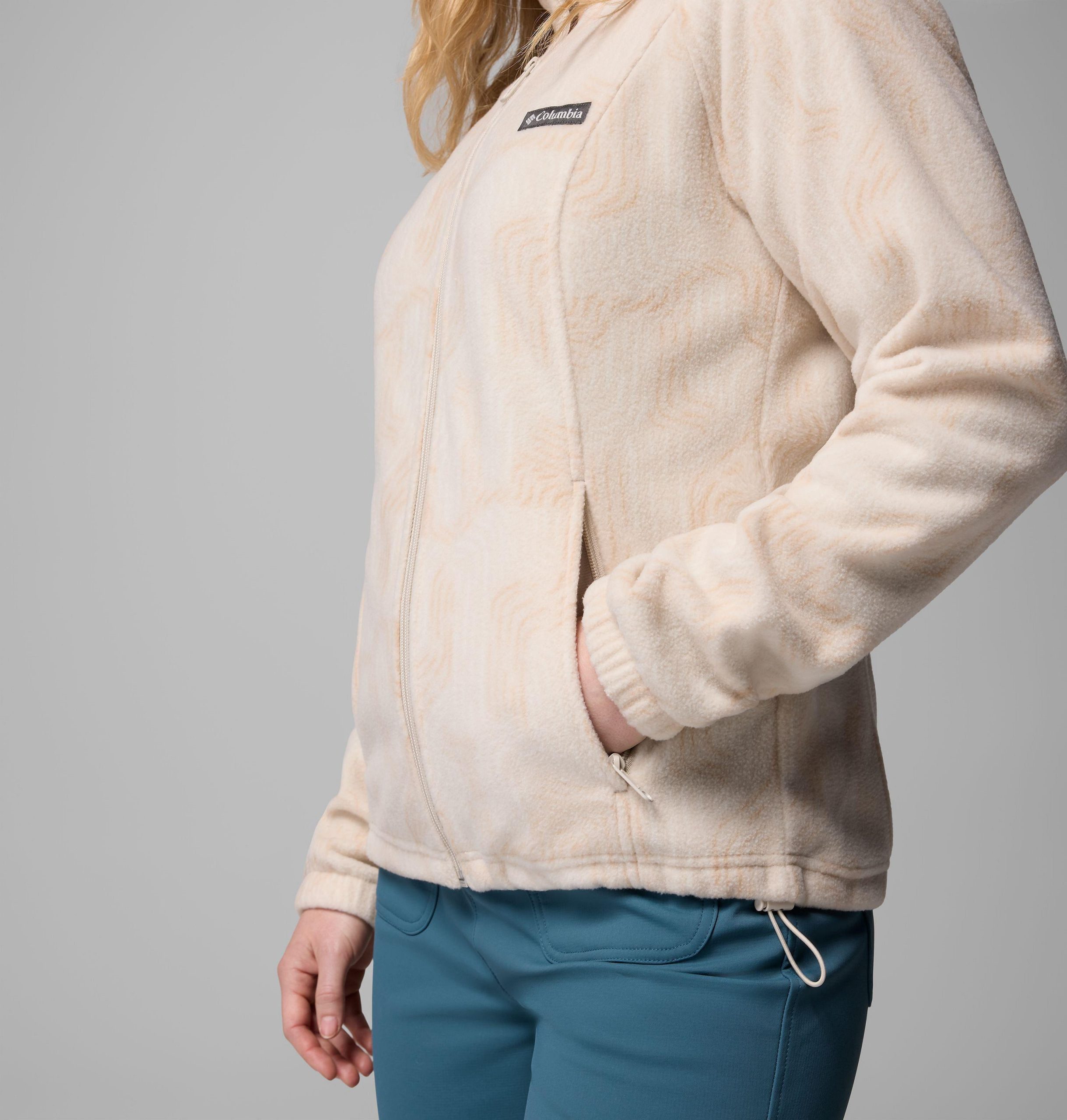 damen-fleecejacke mit durchgehendem reißverschluss und print von benton springs