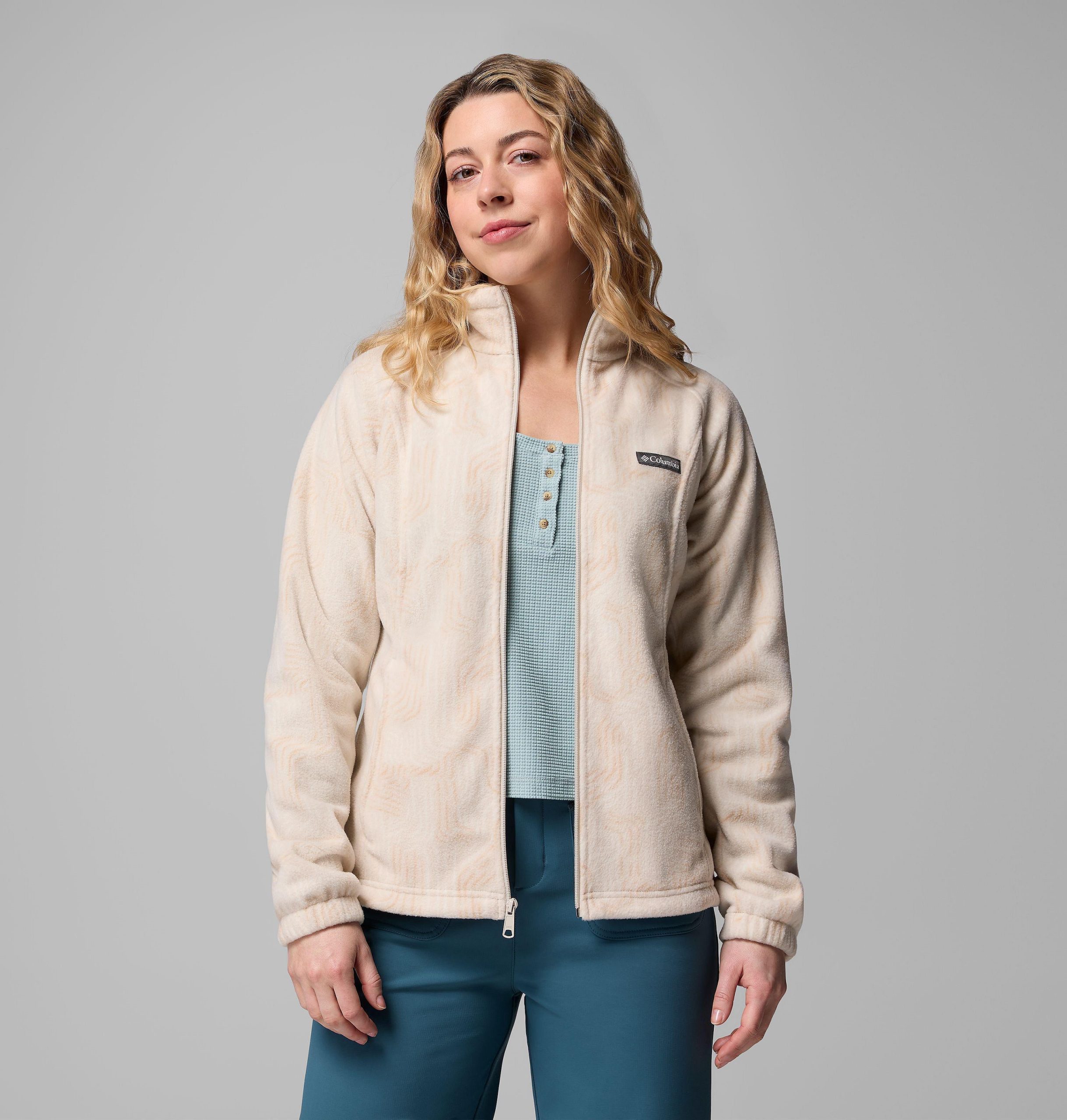 damen-fleecejacke mit durchgehendem reißverschluss und print von benton springs
