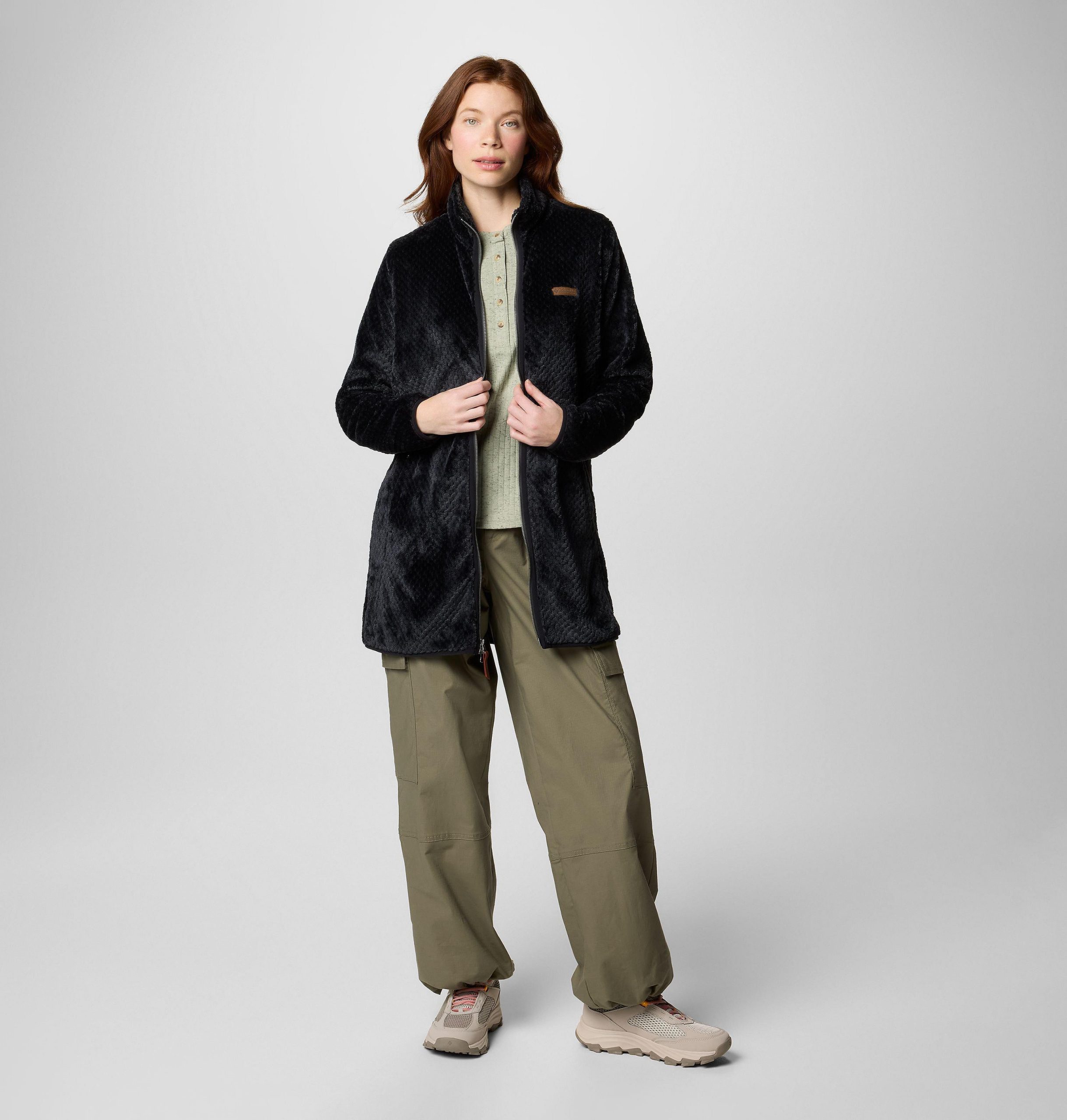 damen fire side fleecejacke mit langem durchgehendem reißverschluss
