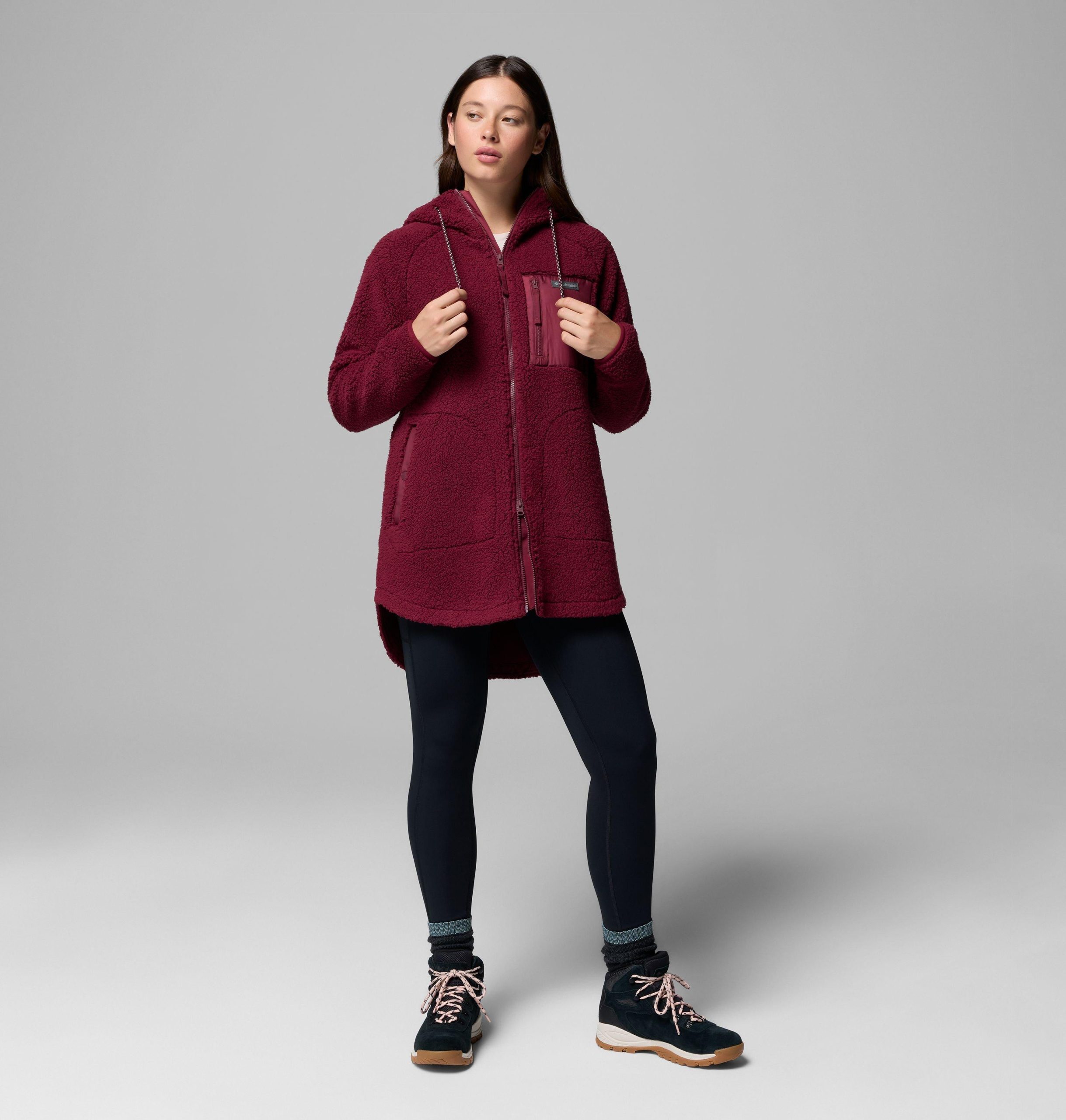 damen winterwärmender hoodie mit durchgehendem reißverschluss