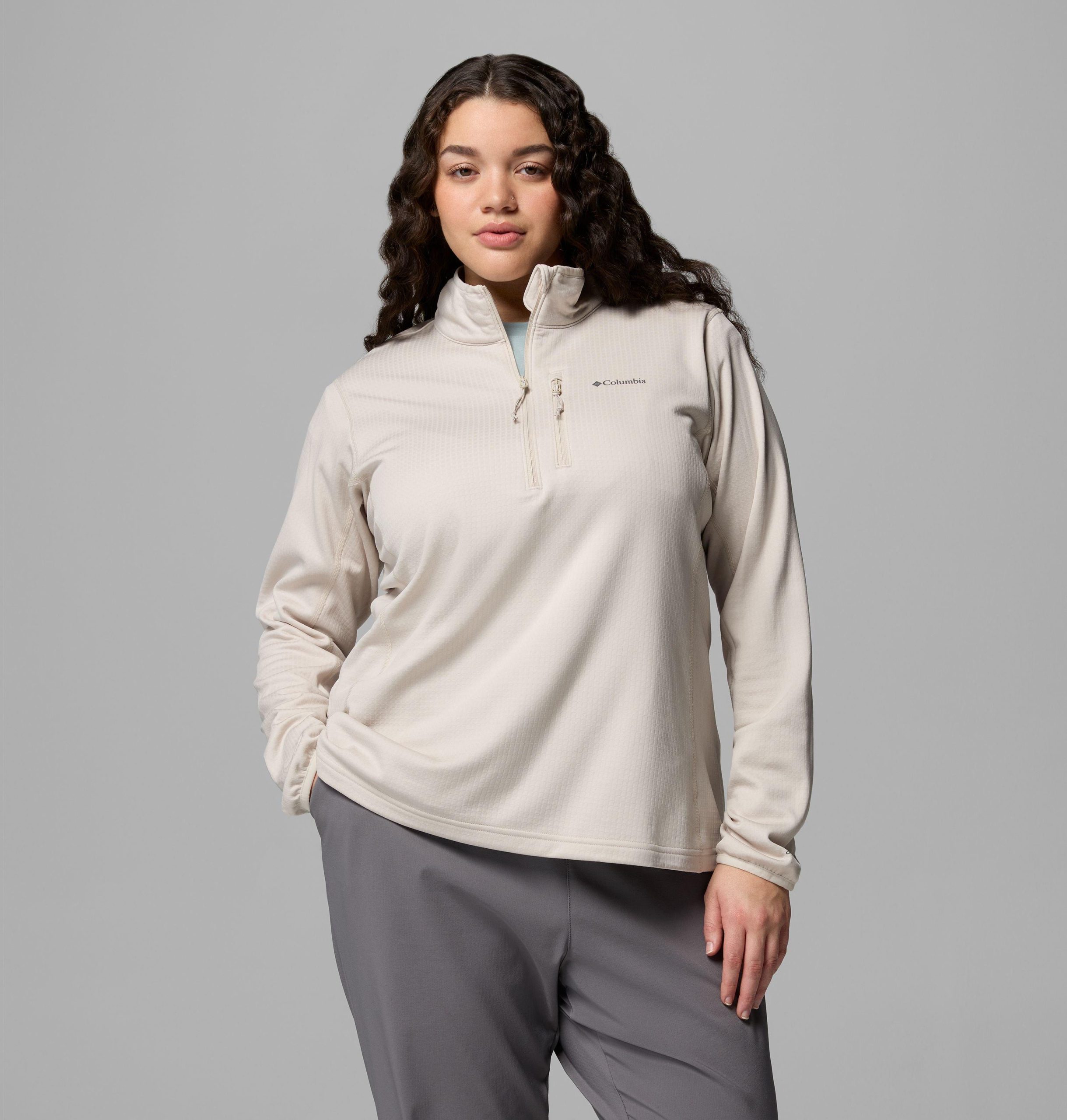 damen essential hike grid fleecejacke mit halbem reißverschluss – Übergröße