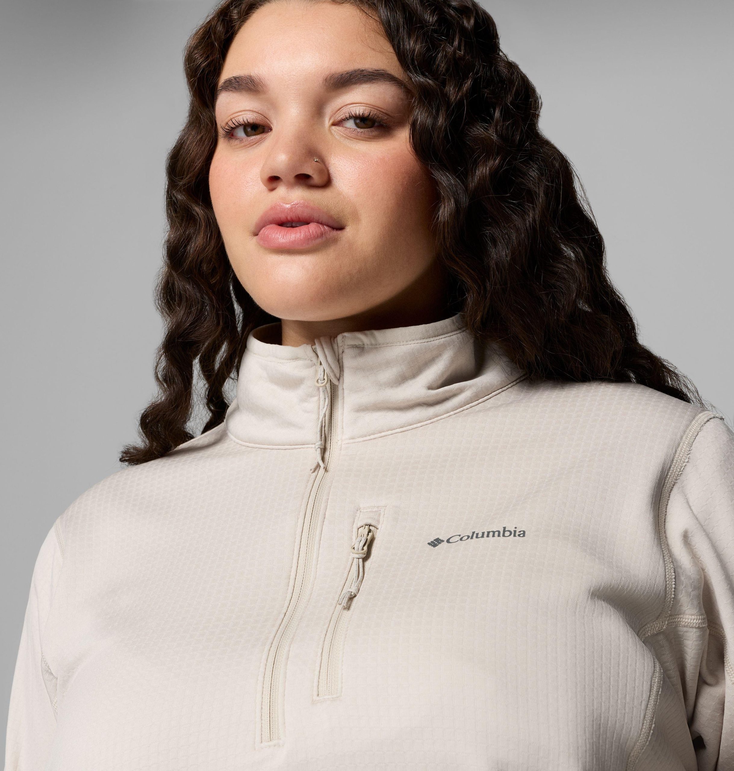 damen essential hike grid fleecejacke mit halbem reißverschluss – Übergröße