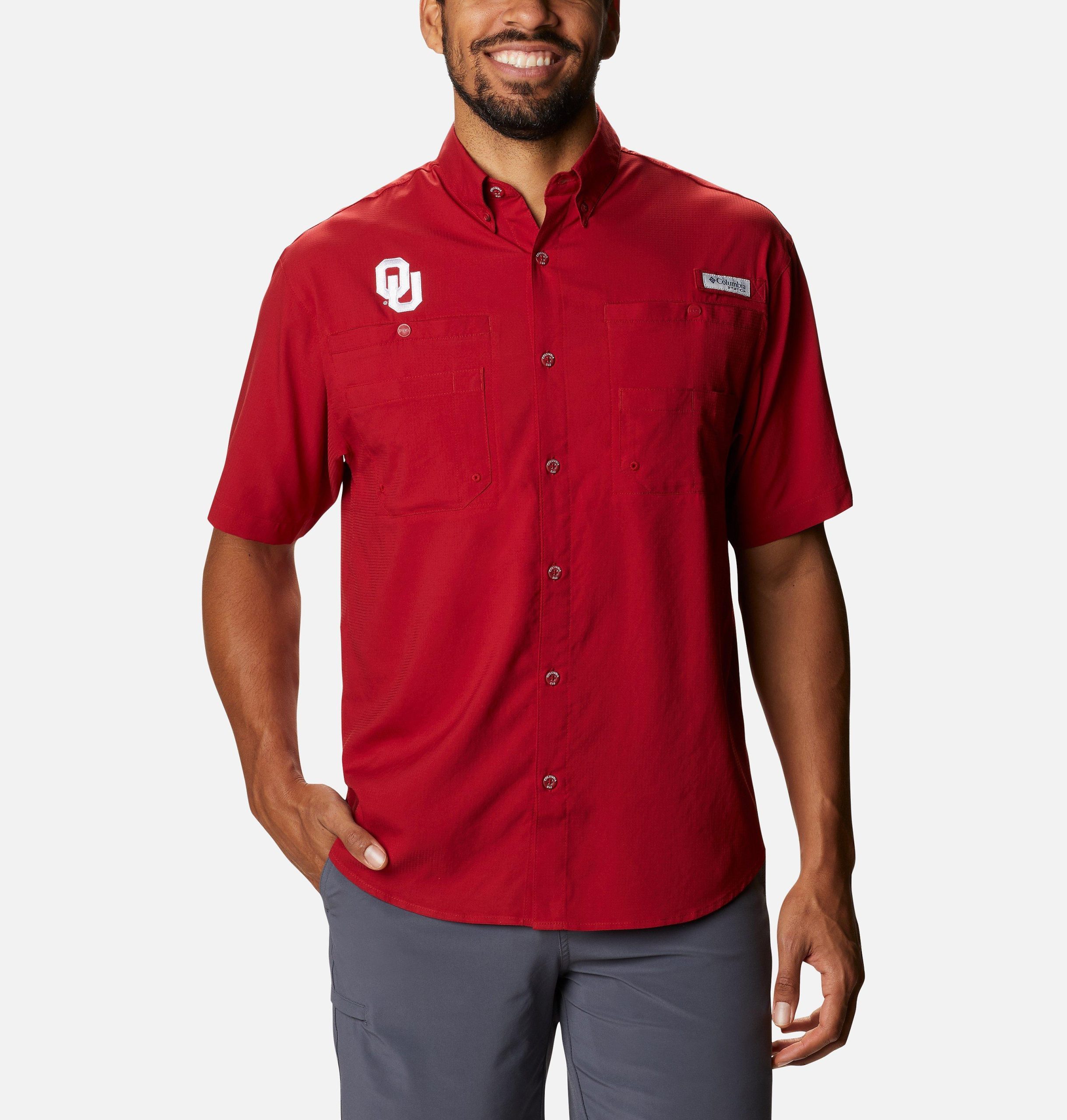 pfg tamiami kurzarm-herrenhemd für college-fans – oklahoma