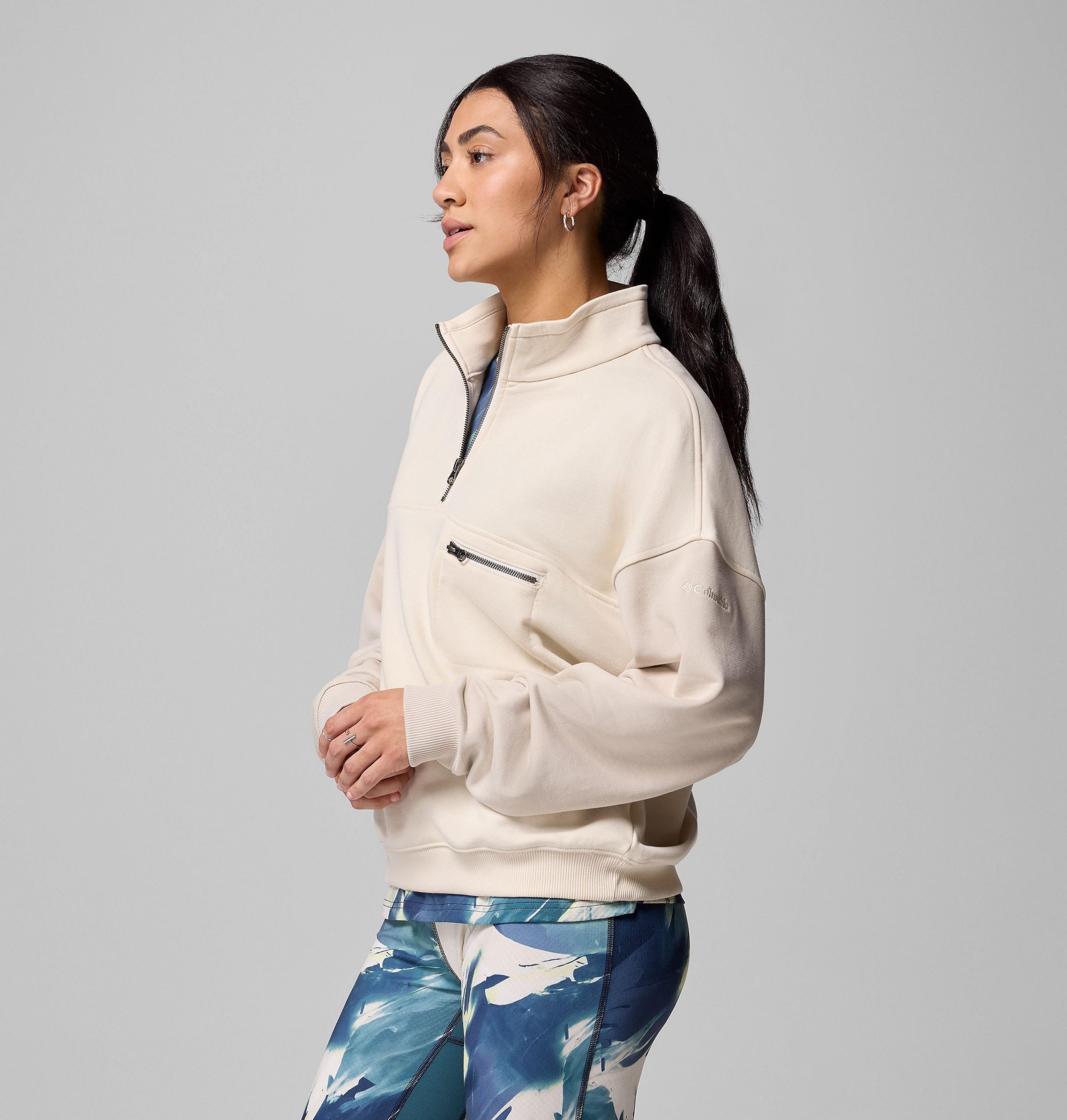 damen bugasweat pullover mit halbem reißverschluss