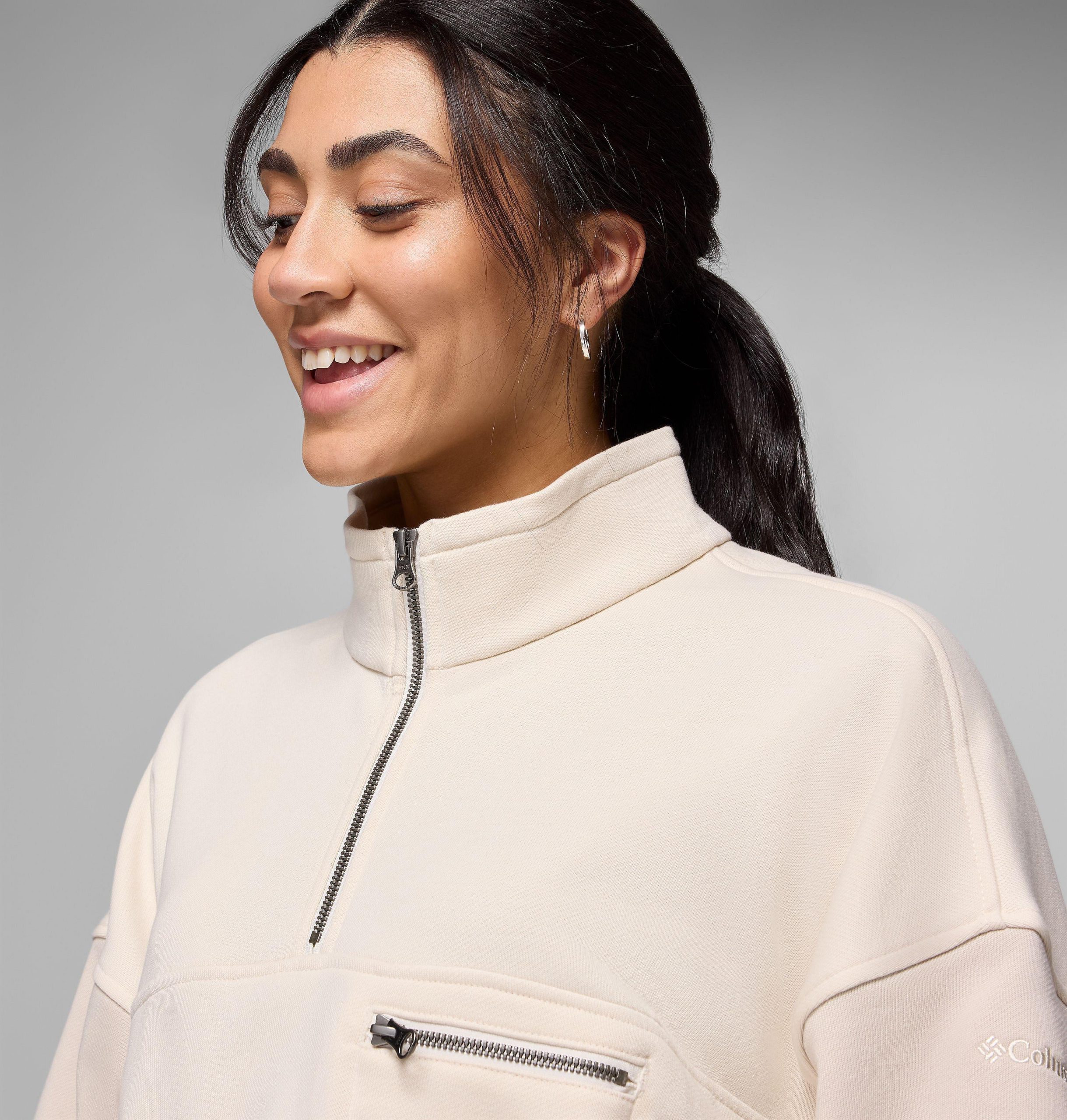 damen bugasweat pullover mit halbem reißverschluss