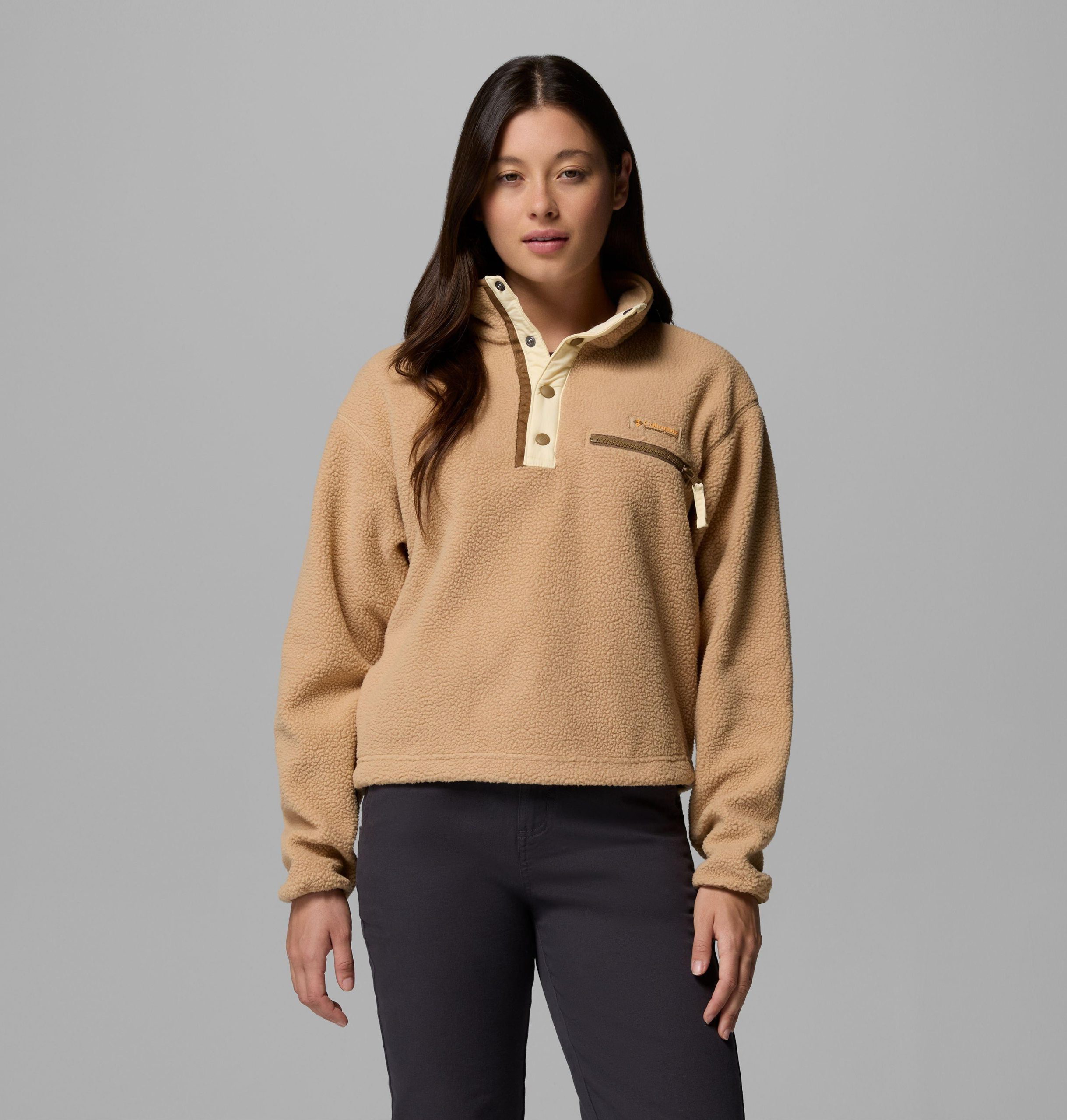 helvetia ii fleece-pullover für damen kurz geschnitten mit halben druckknöpfen