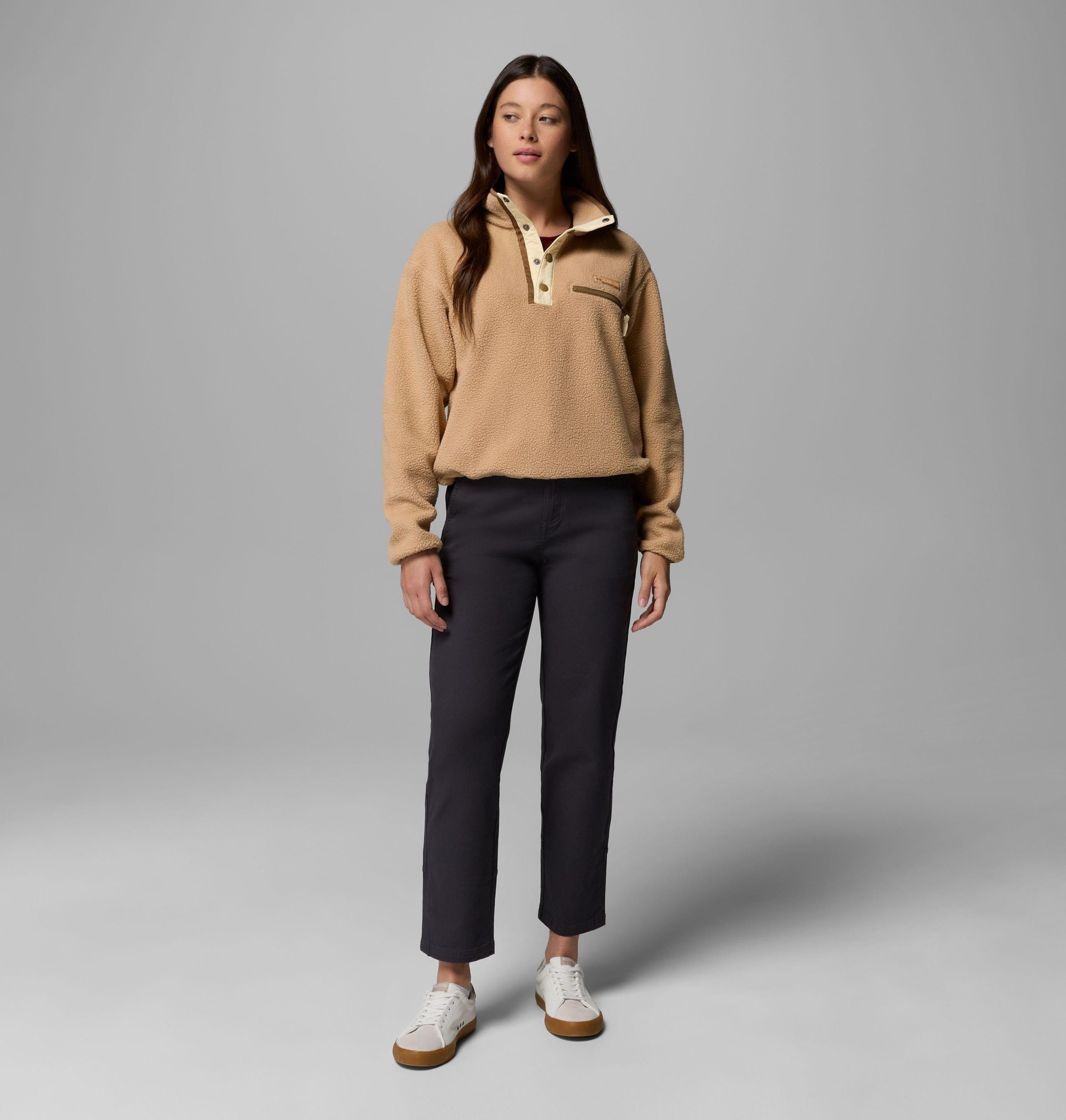 helvetia ii fleece-pullover für damen kurz geschnitten mit halben druckknöpfen
