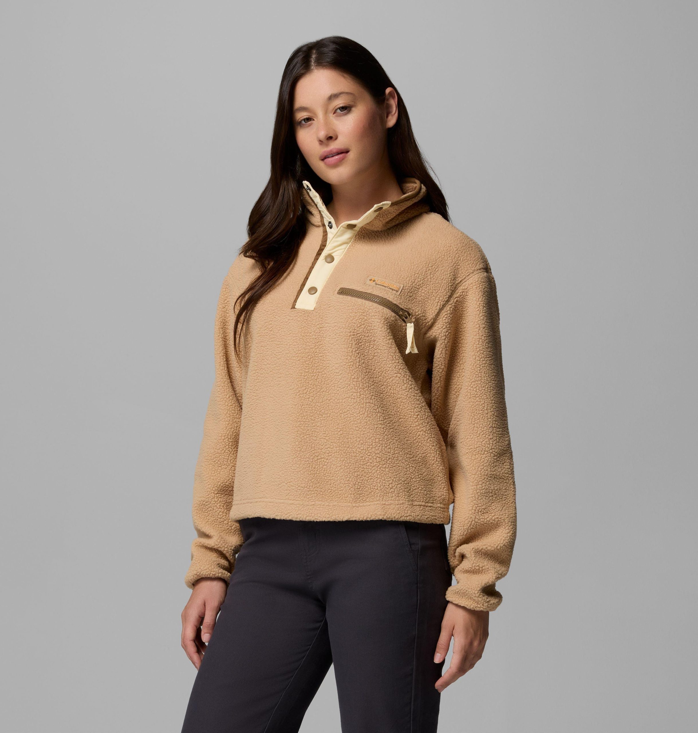 helvetia ii fleece-pullover für damen kurz geschnitten mit halben druckknöpfen