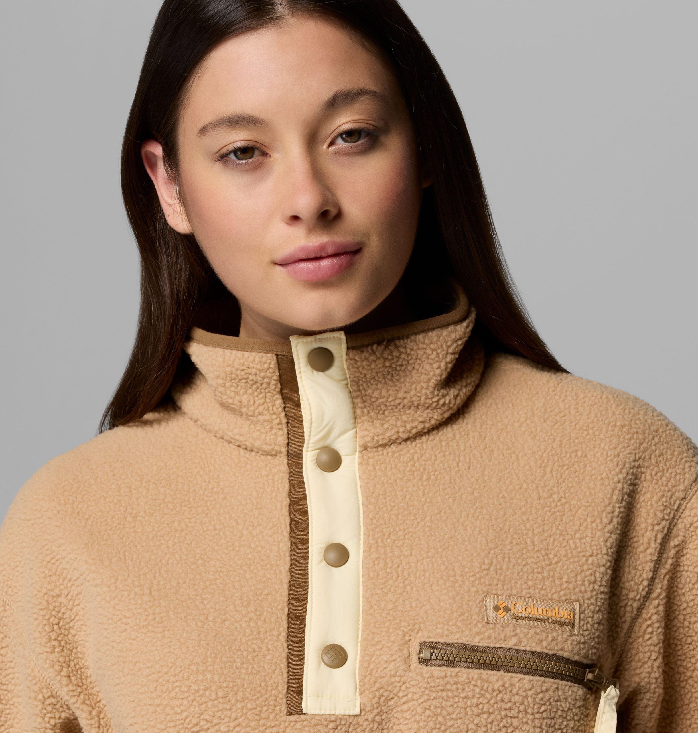helvetia ii fleece-pullover für damen kurz geschnitten mit halben druckknöpfen