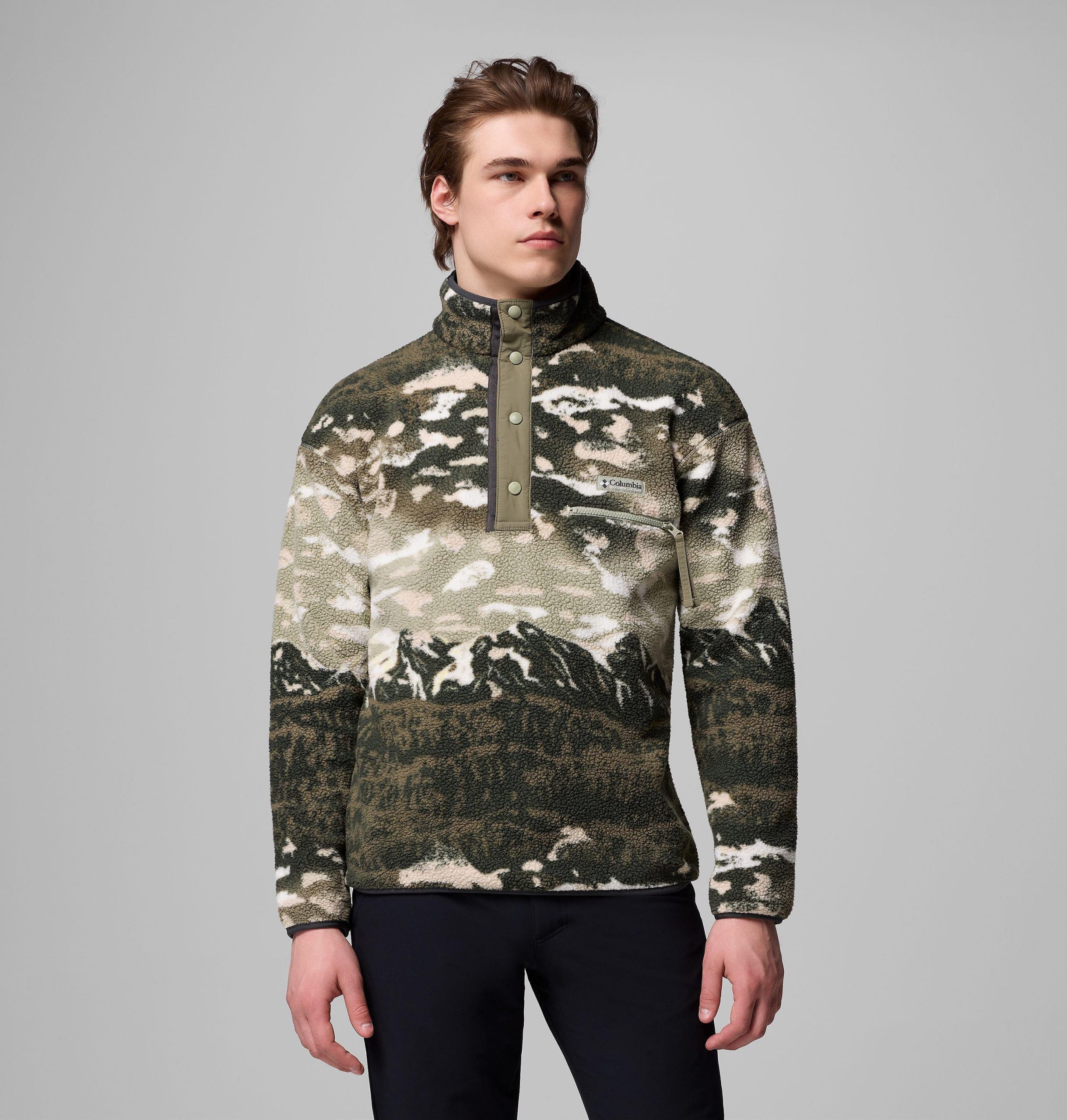helvetia ii herren-fleecepullover mit print und halben druckknöpfen