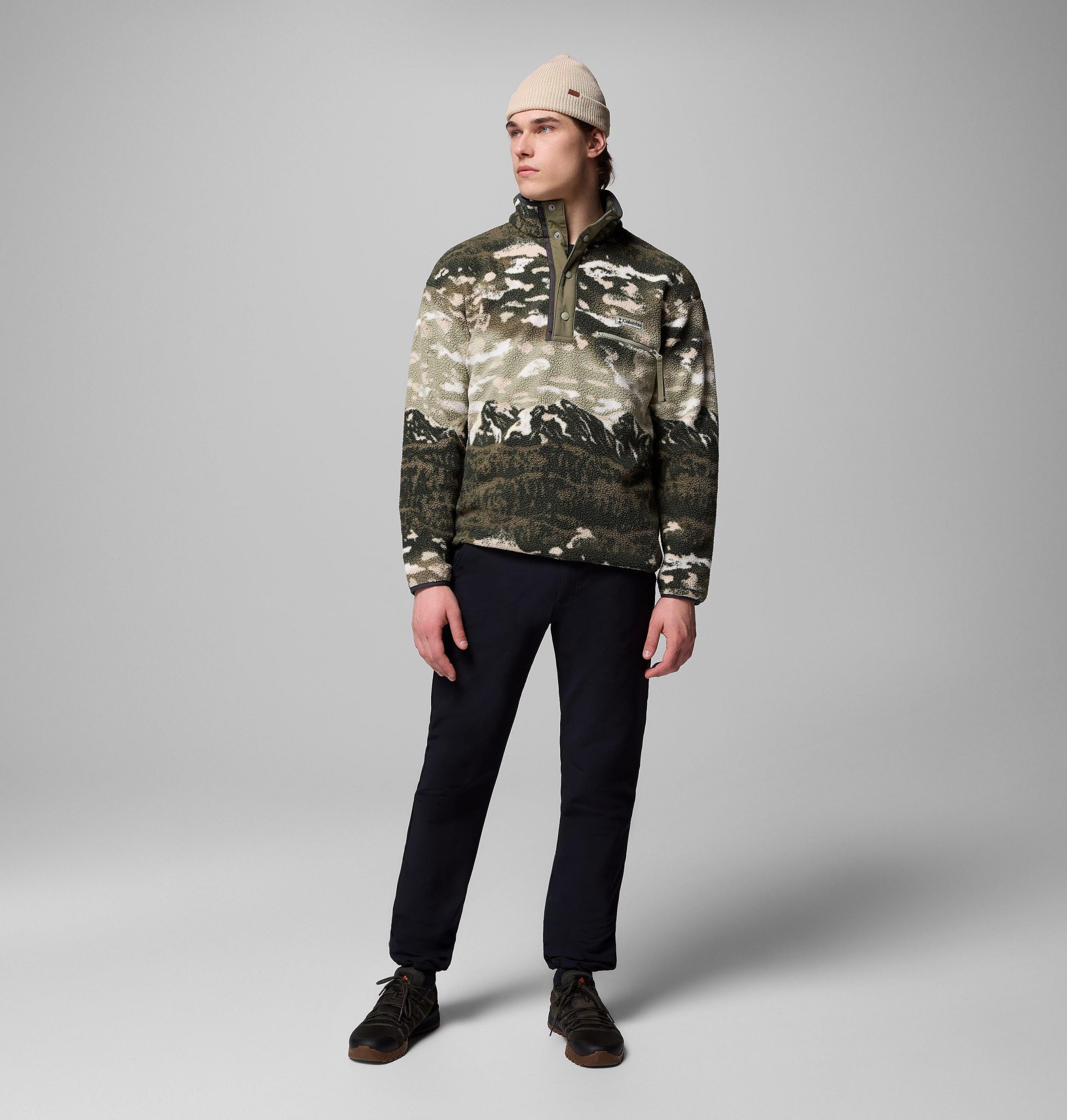 helvetia ii herren-fleecepullover mit print und halben druckknöpfen