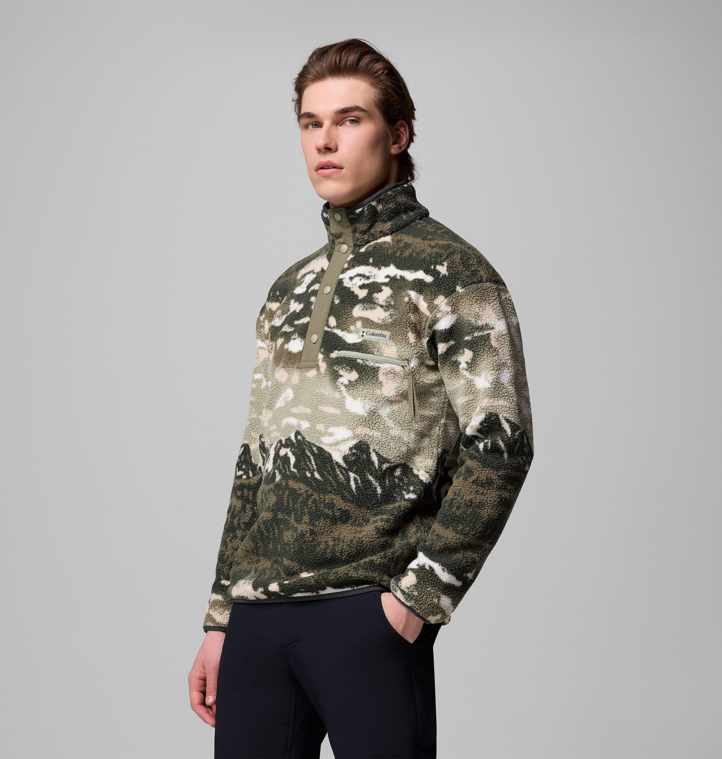 helvetia ii herren-fleecepullover mit print und halben druckknöpfen