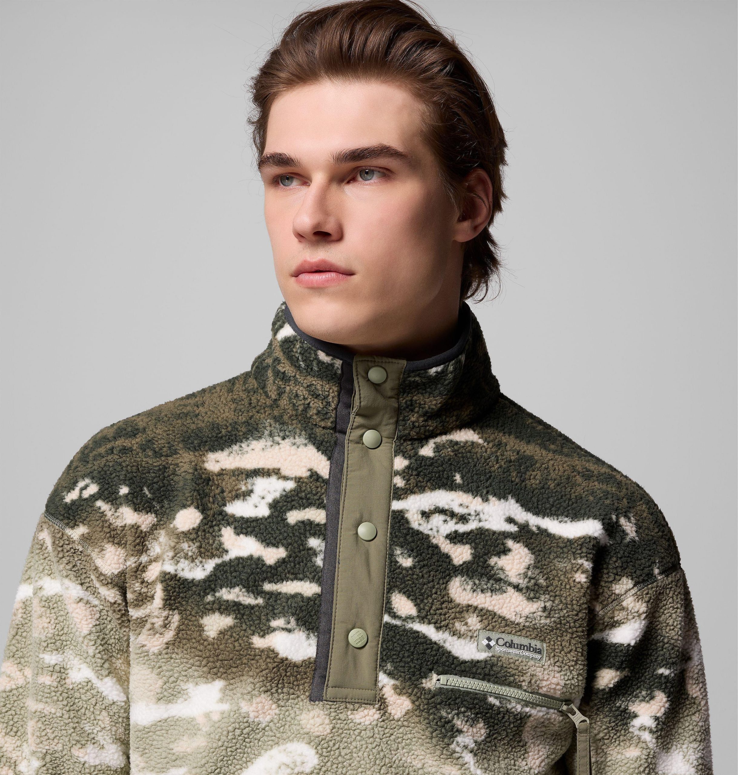 helvetia ii herren-fleecepullover mit print und halben druckknöpfen