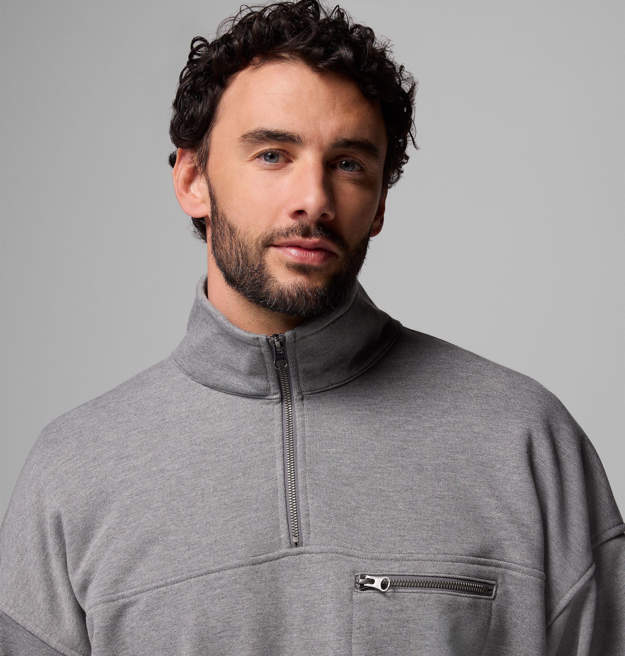 bugasweat herren-pullover mit halbem reißverschluss