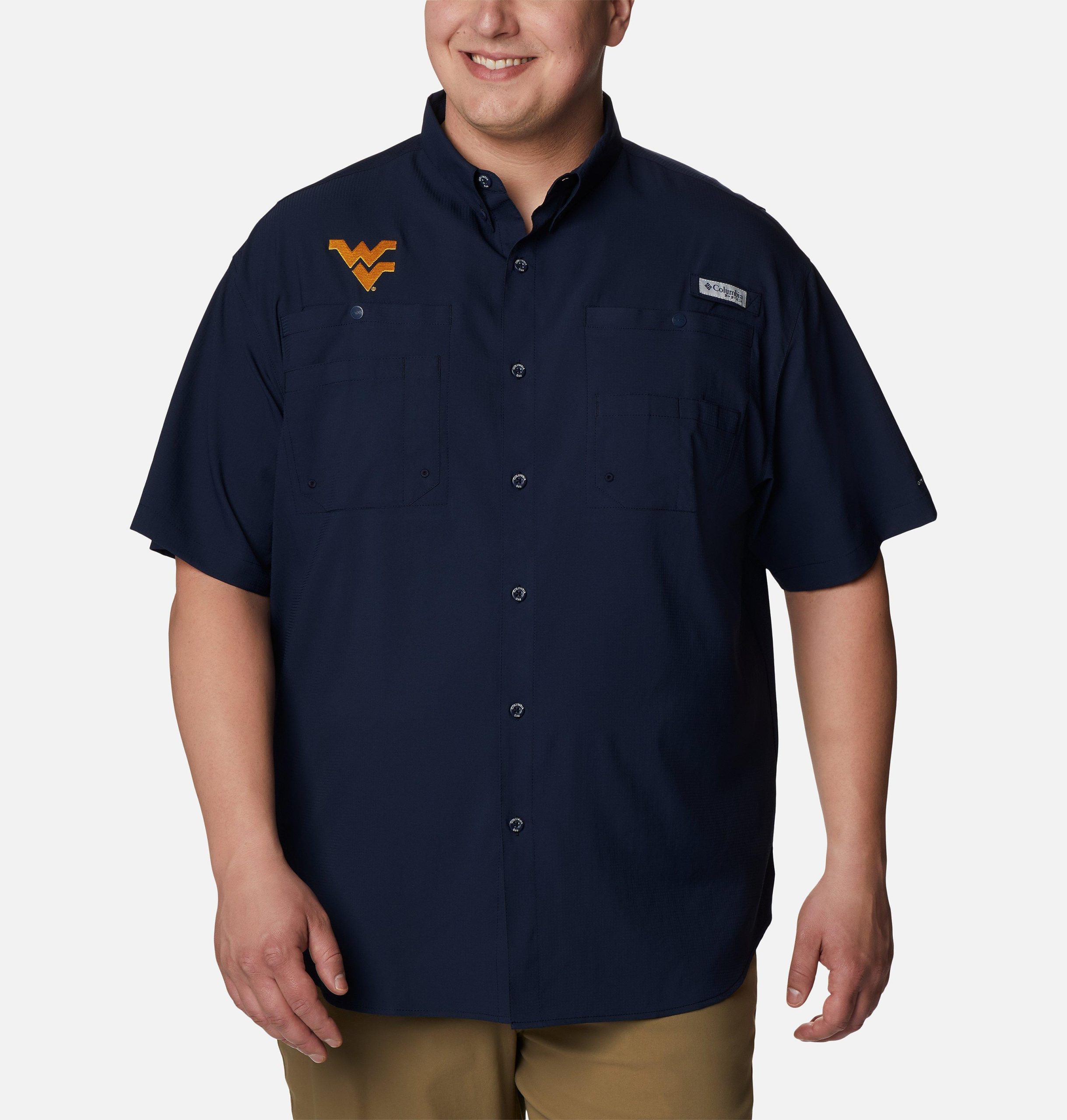 pfg tamiami kurzarm-herrenhemd für college-fans – größe l – west virginia