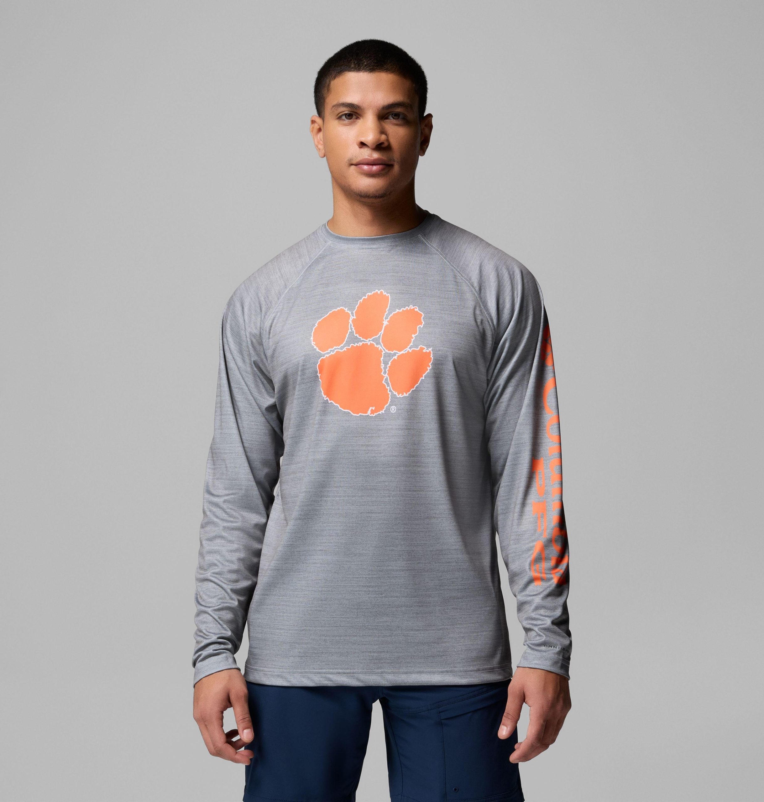 herren pfg terminal tackle heather langarmshirt für college-fans – clemson