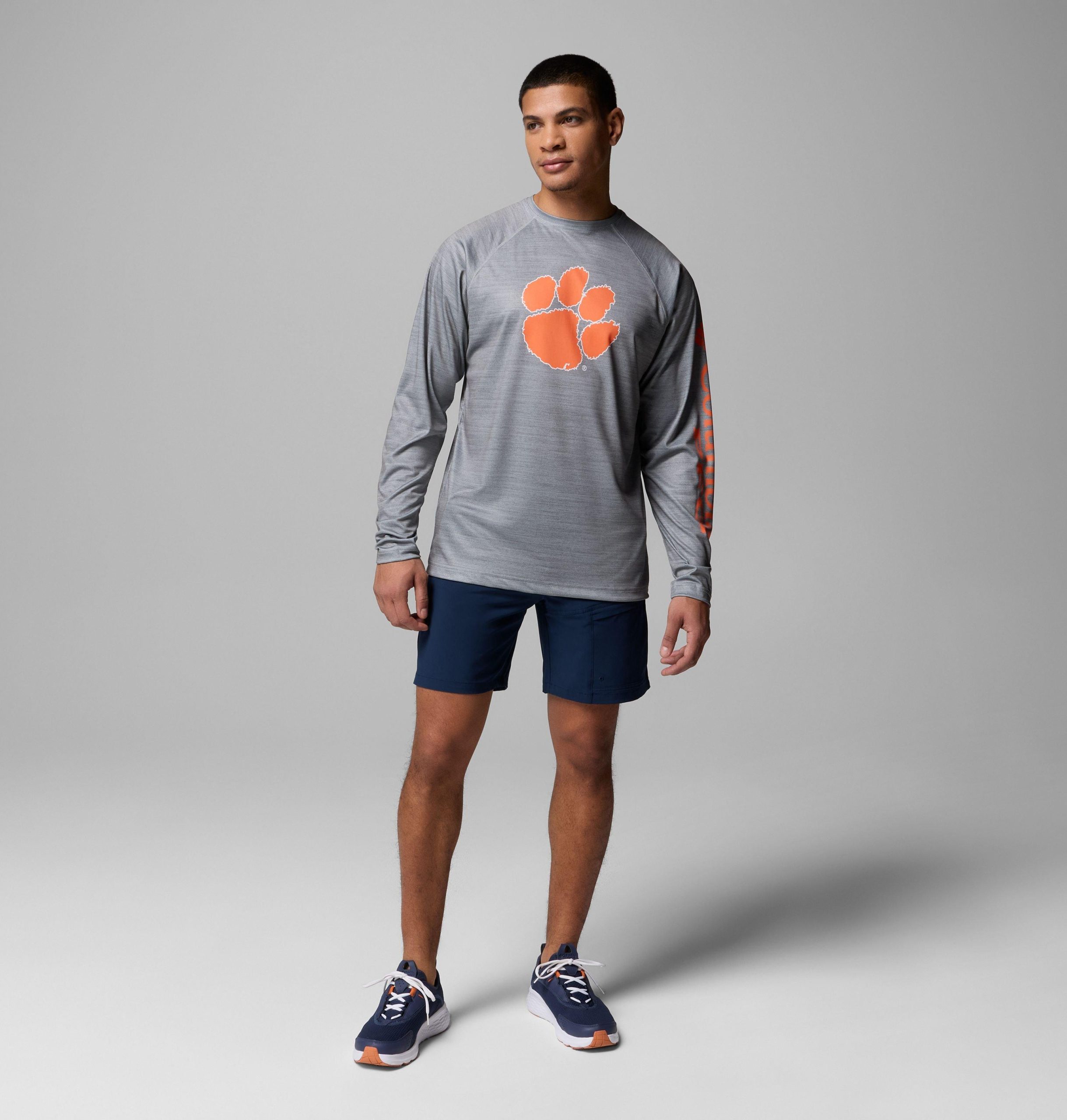 herren pfg terminal tackle heather langarmshirt für college-fans – clemson
