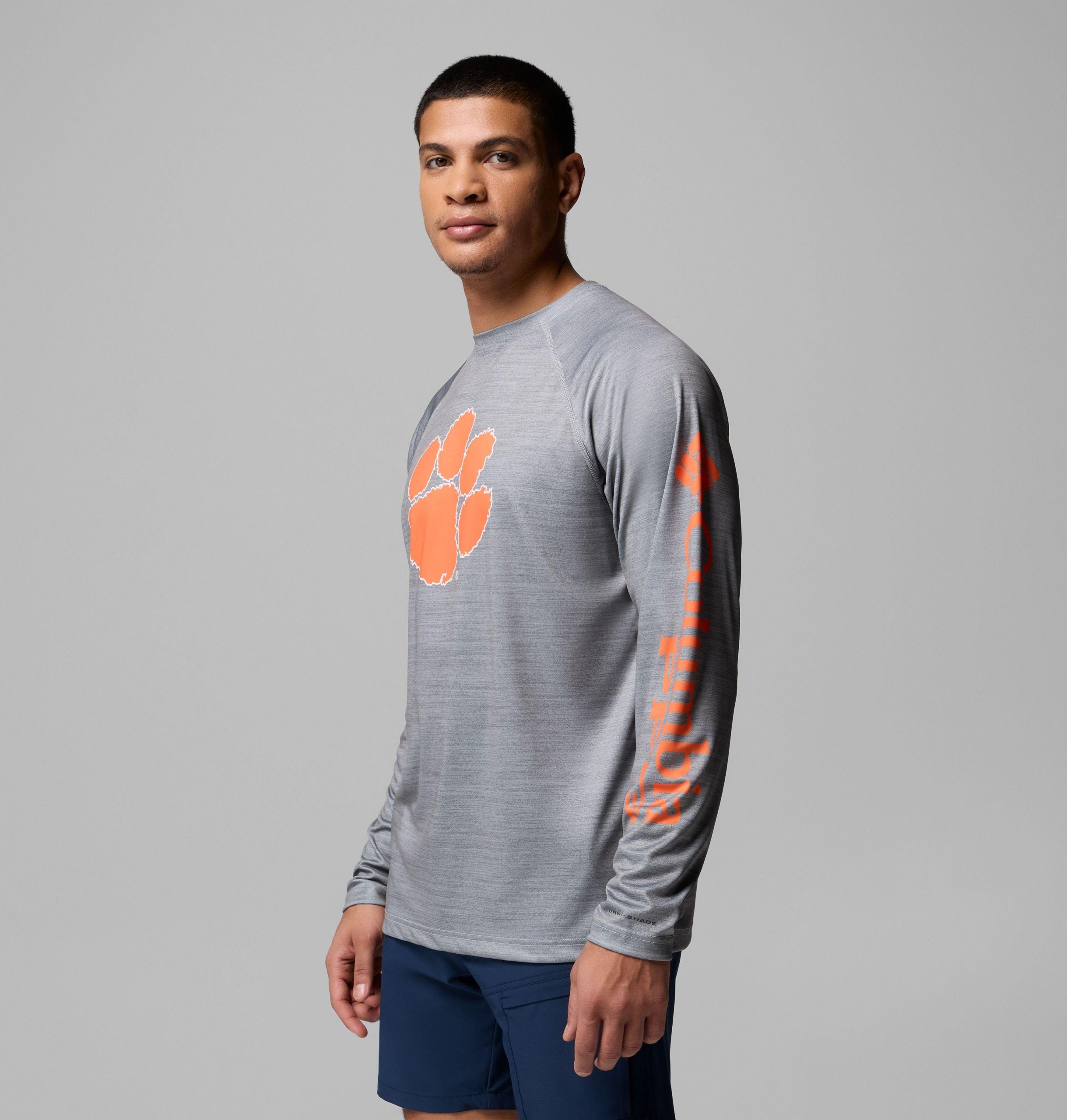 herren pfg terminal tackle heather langarmshirt für college-fans – clemson