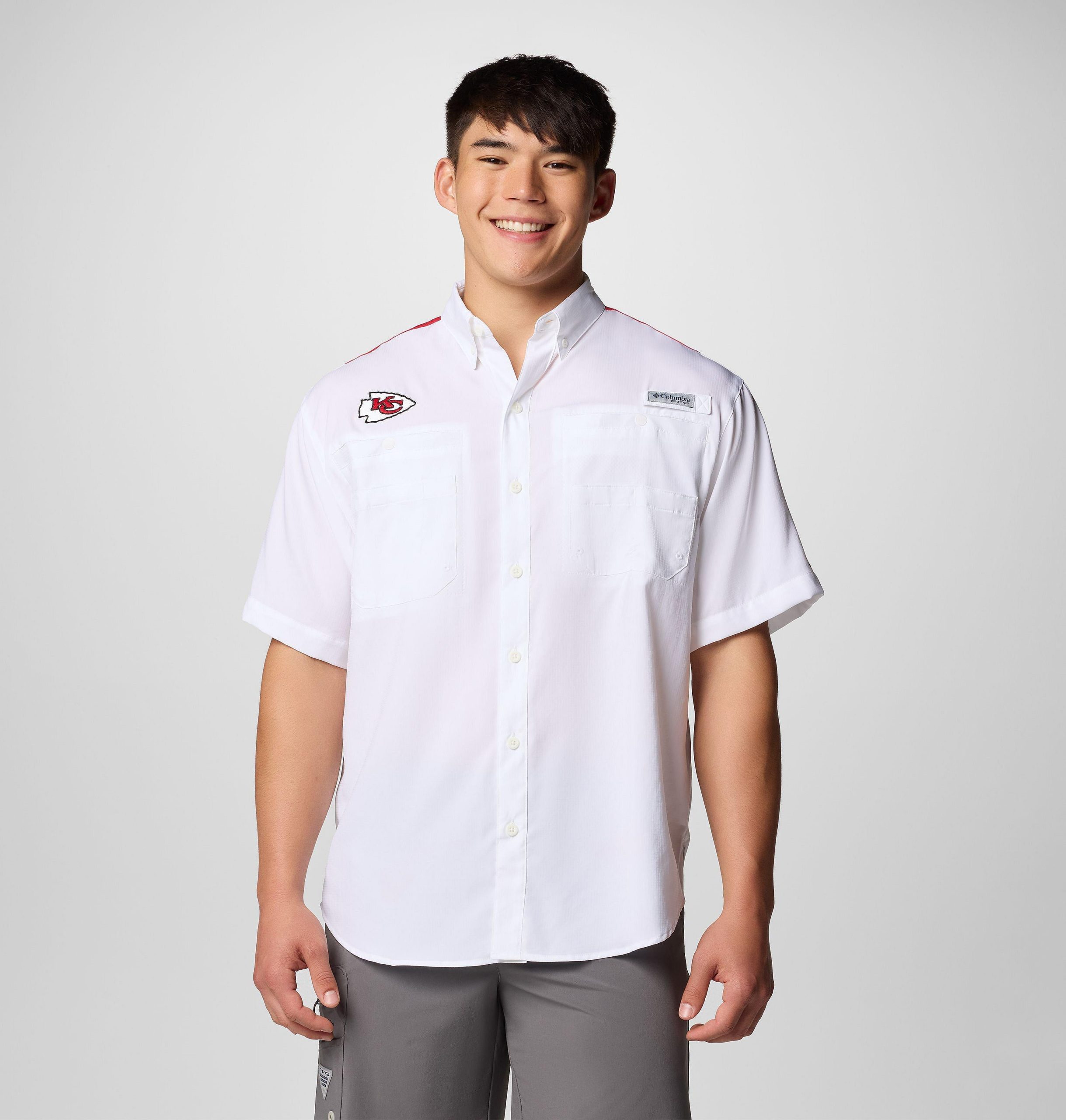 pfg tamiami herren-kurzarmshirt mit farbblock-design – kansas city chiefs