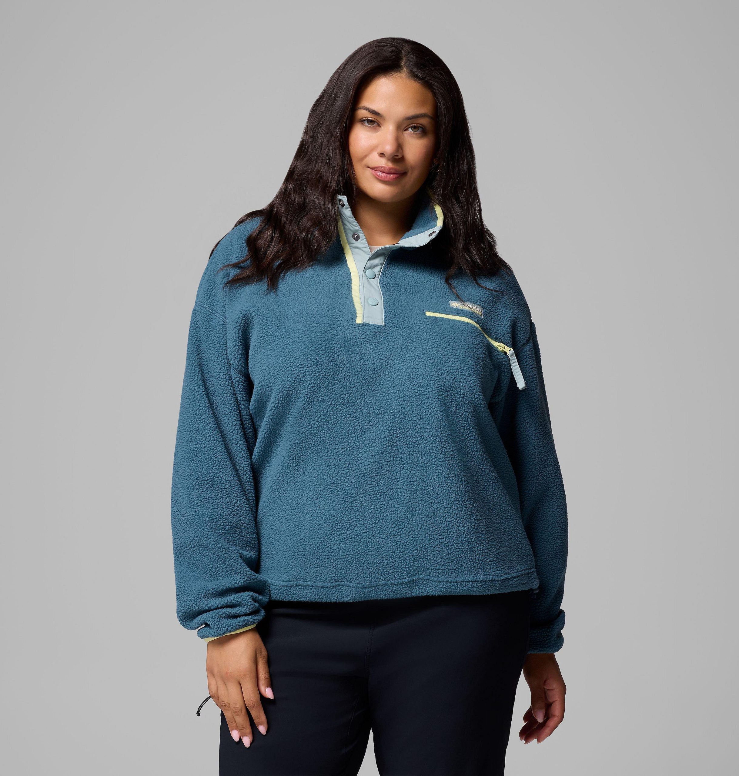 helvetia ii fleece-pullover für damen kurz geschnitten mit halben druckknöpfen – Übergröße