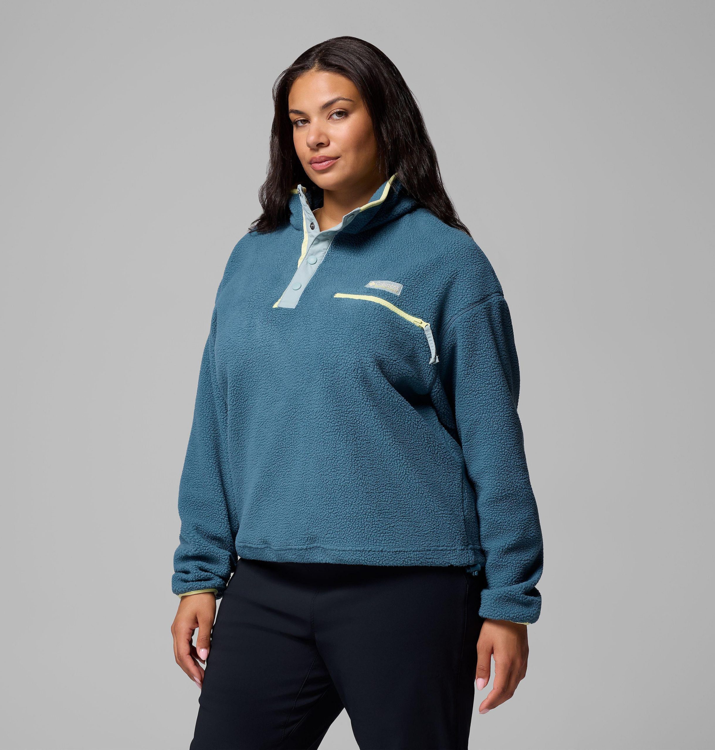 helvetia ii fleece-pullover für damen kurz geschnitten mit halben druckknöpfen – Übergröße