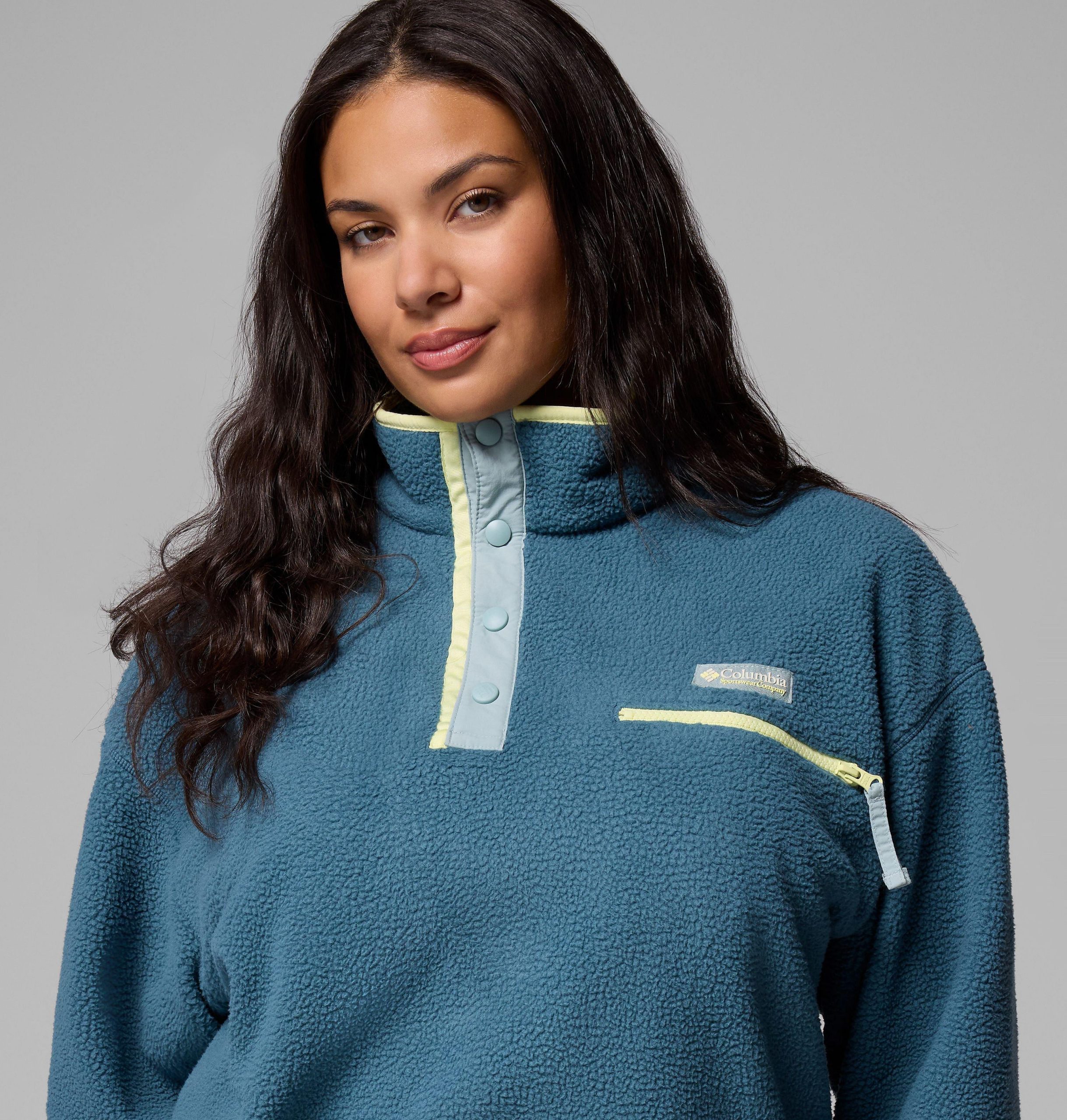 helvetia ii fleece-pullover für damen kurz geschnitten mit halben druckknöpfen – Übergröße